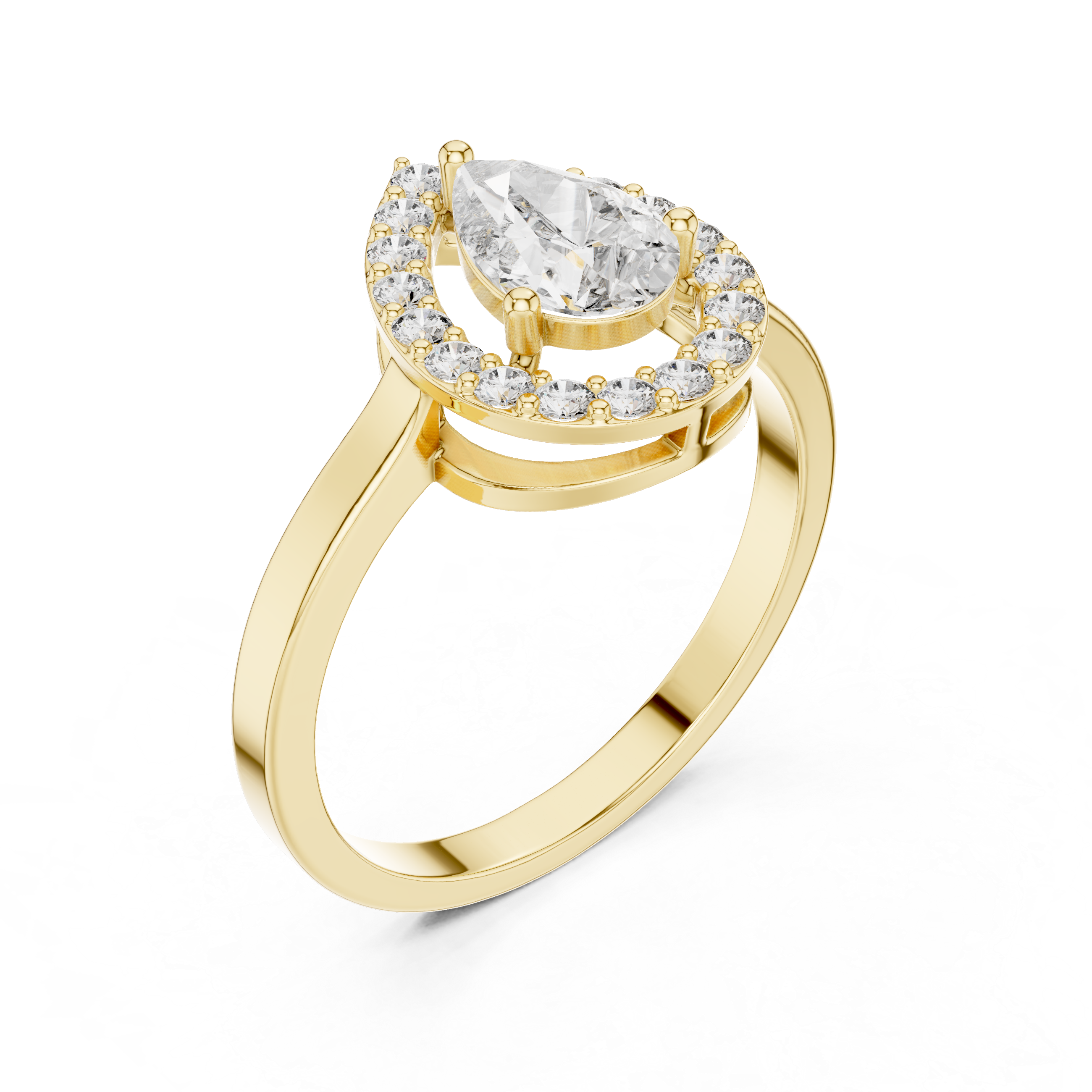 Gold Halo Pear Lab Grown Diamond Elaris Ring