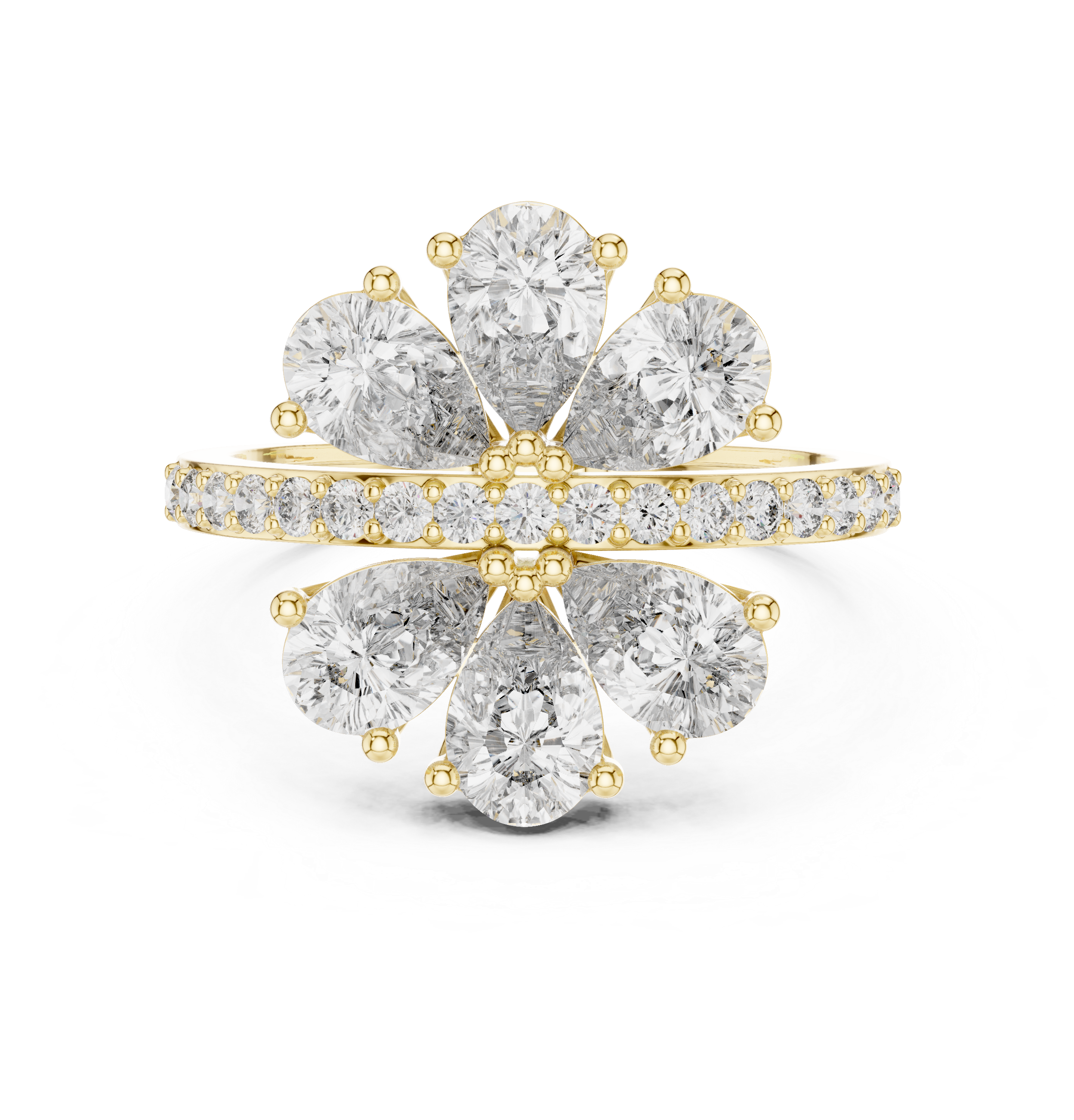 Gold Floral Cluster Pear Lab Grown Diamond Lysera Ring