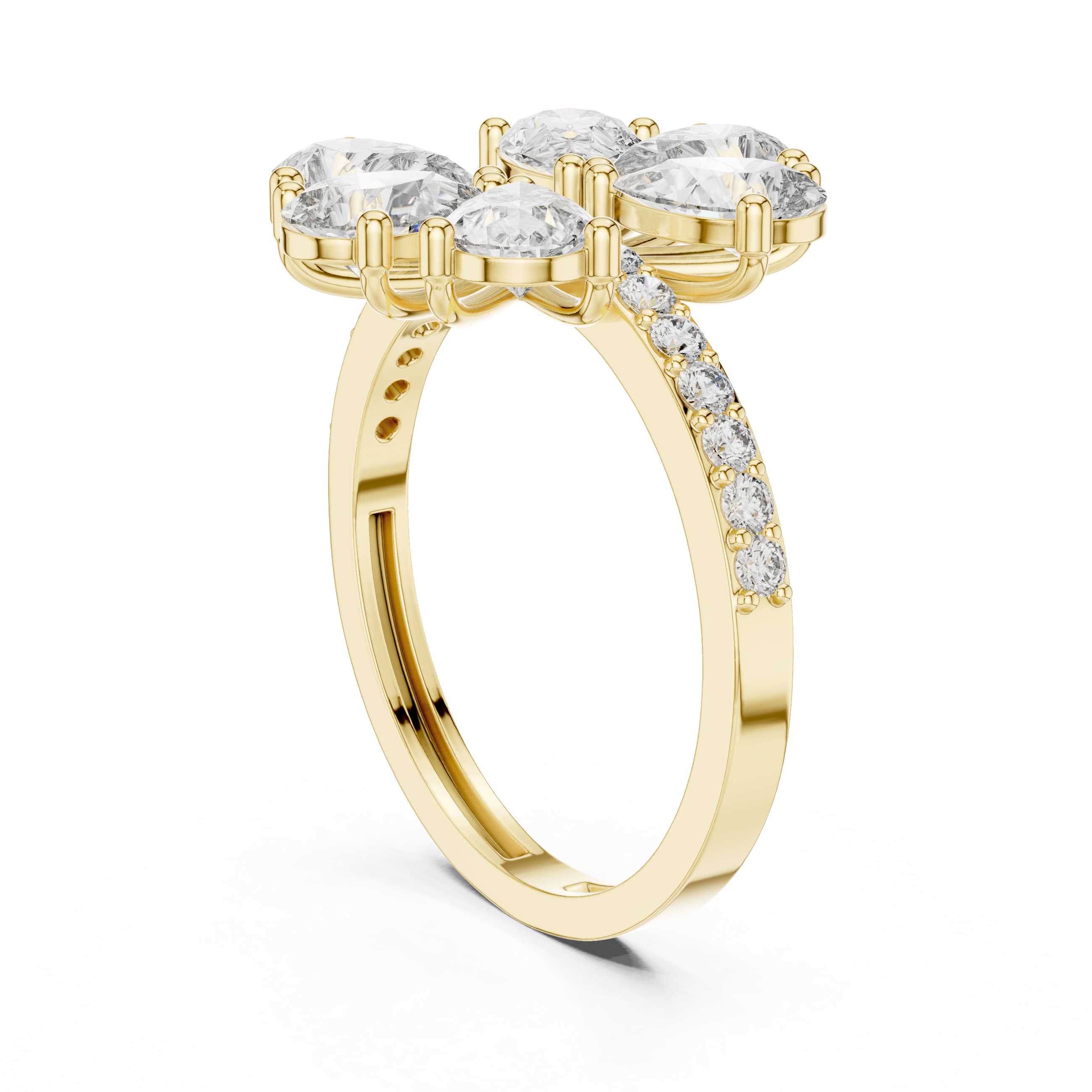 Gold Floral Cluster Pear Lab Grown Diamond Lysera Ring