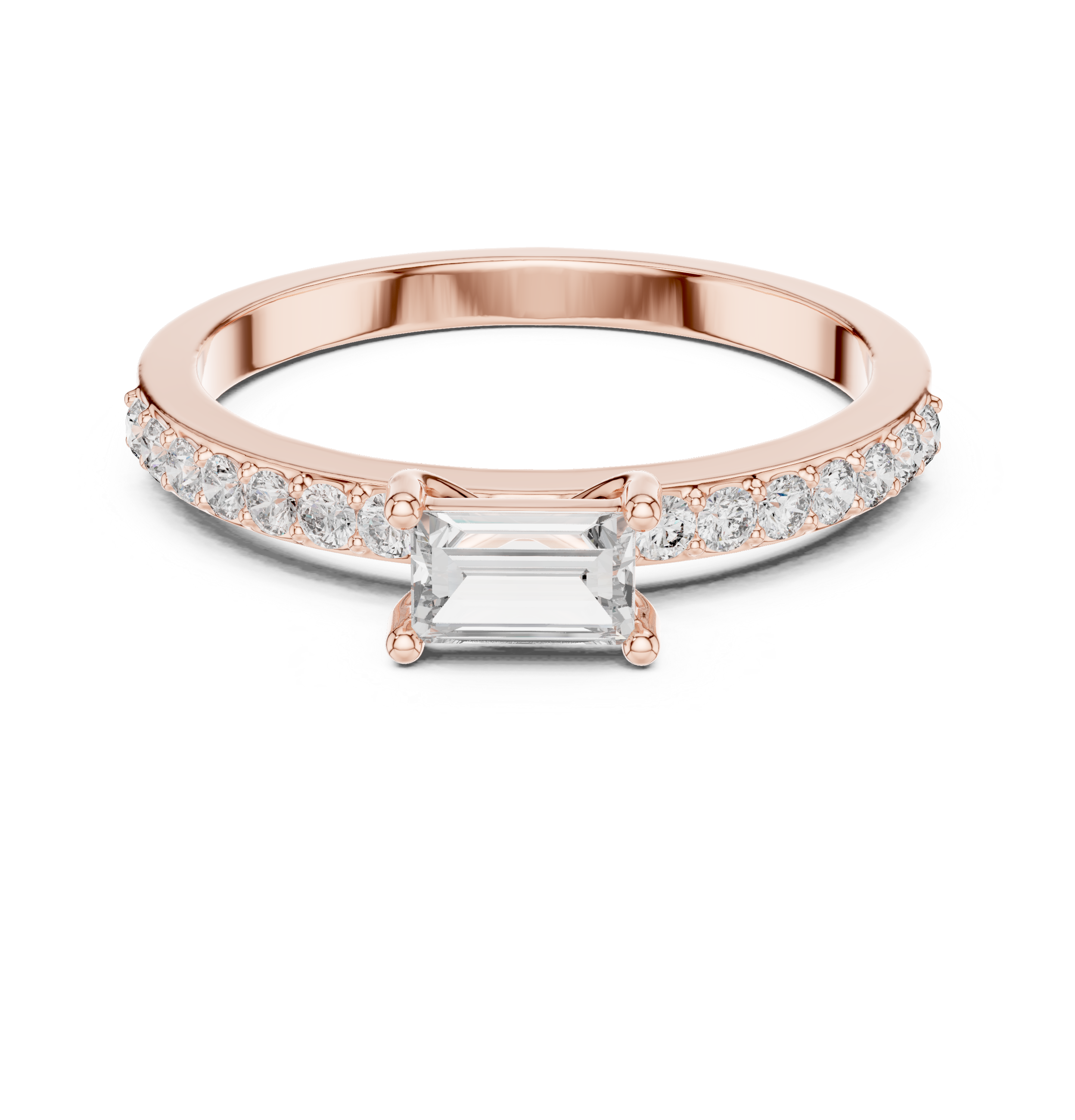 Gold Solitaire Pave Baguette Lab Grown Diamond Velra Ring