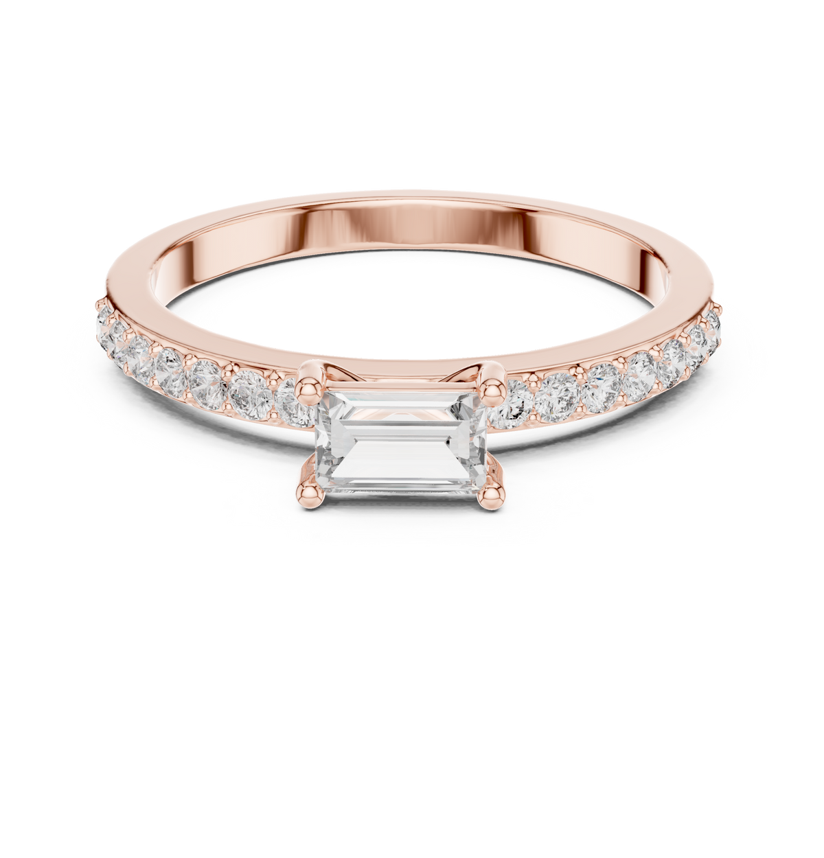 Gold Solitaire Pave Baguette Lab Grown Diamond Velra Ring