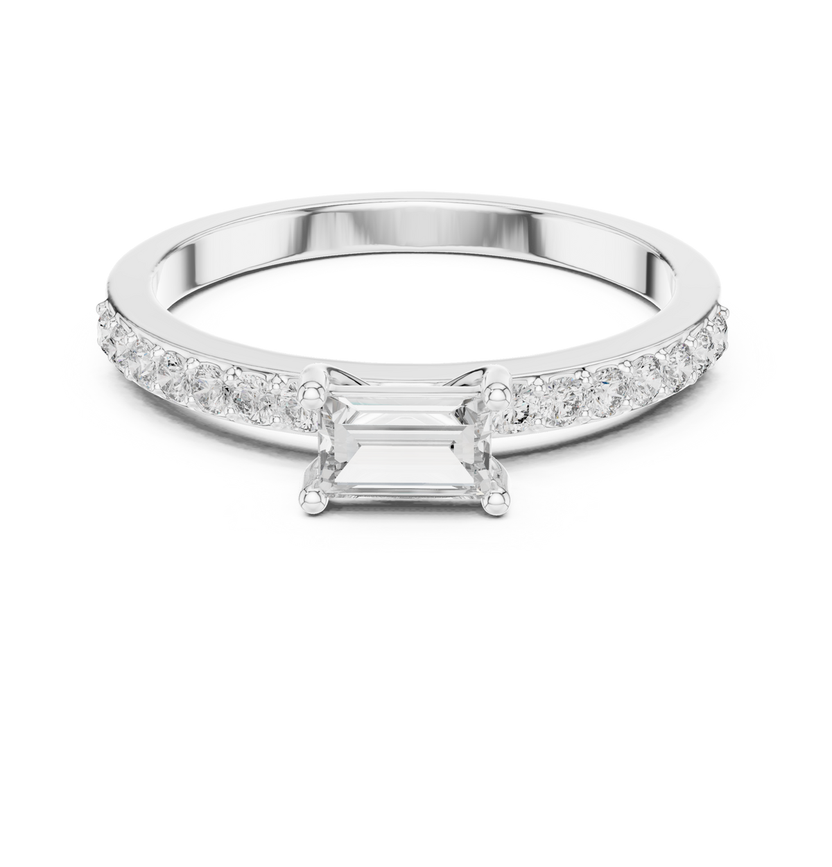Gold Solitaire Pave Baguette Lab Grown Diamond Velra Ring