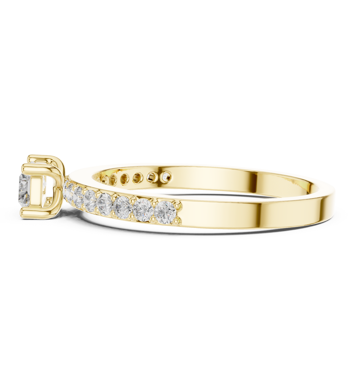 Gold Solitaire Pave Baguette Lab Grown Diamond Velra Ring