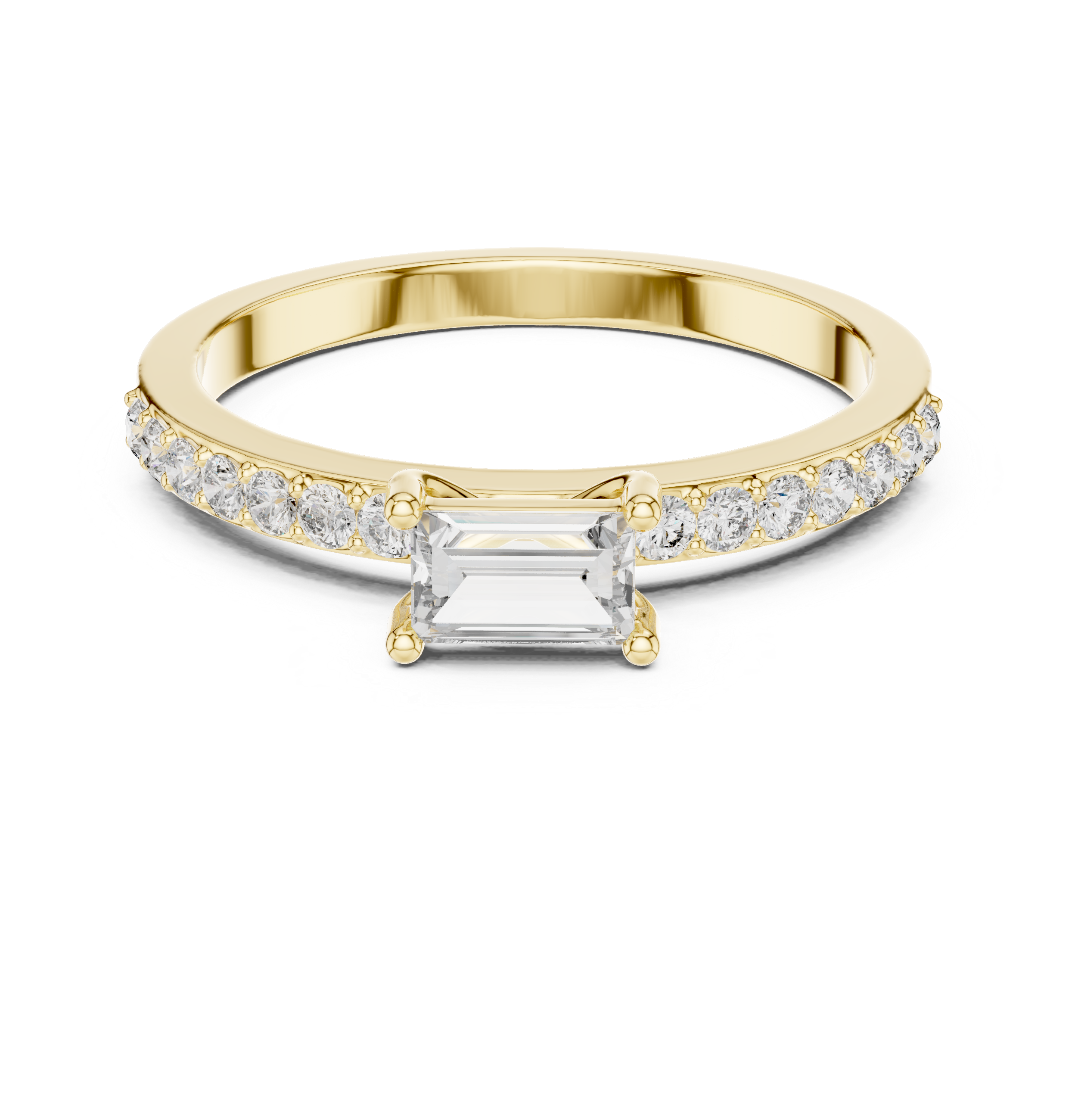 Gold Solitaire Pave Baguette Lab Grown Diamond Velra Ring