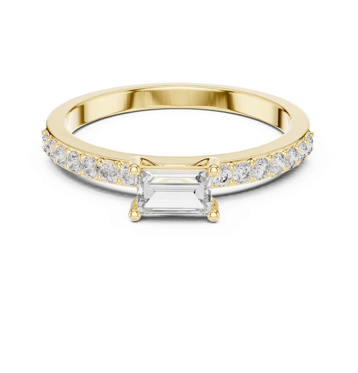 Gold Solitaire Pave Baguette Lab Grown Diamond Velra Ring