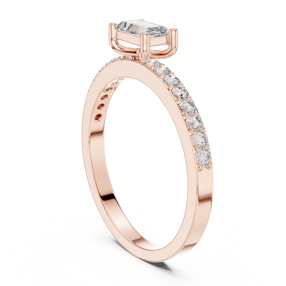 Gold Solitaire Pave Baguette Lab Grown Diamond Velra Ring