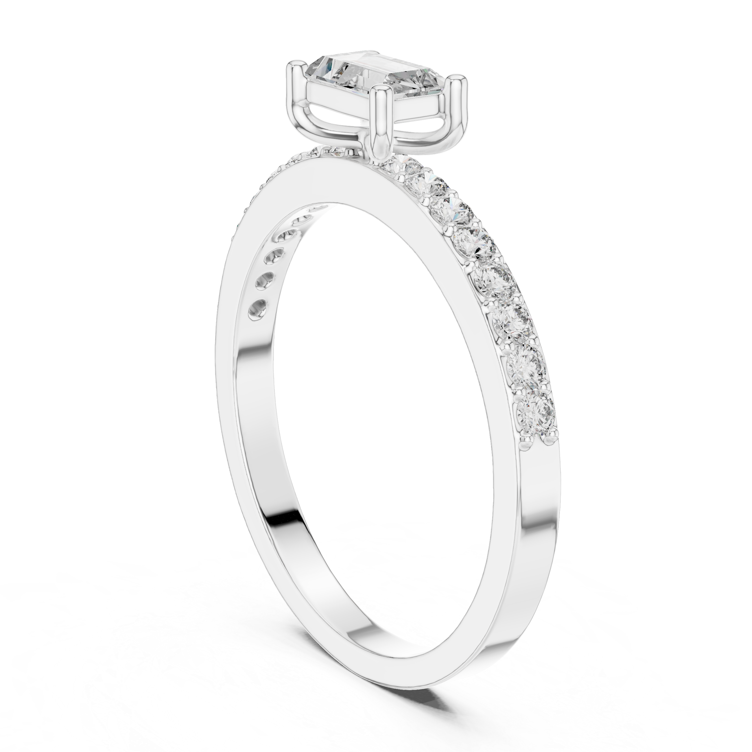Gold Solitaire Pave Baguette Lab Grown Diamond Velra Ring