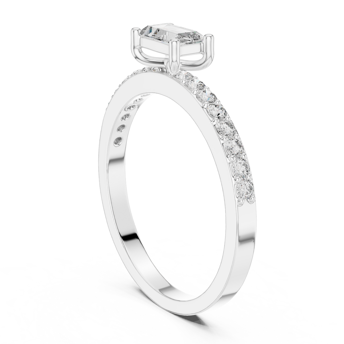 Gold Solitaire Pave Baguette Lab Grown Diamond Velra Ring