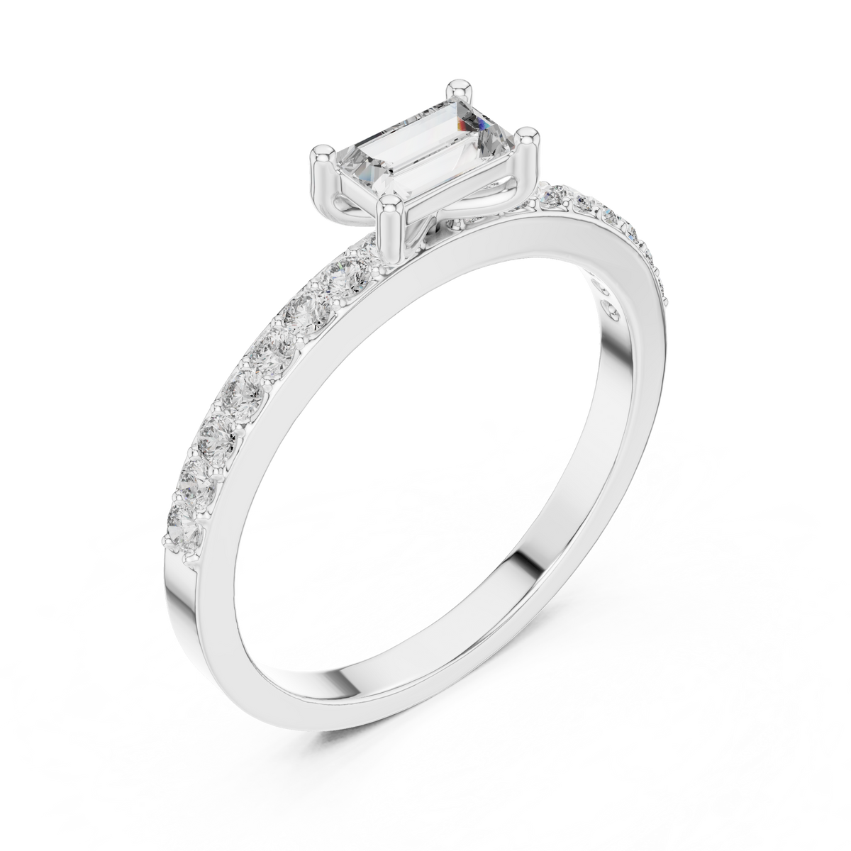 Gold Solitaire Pave Baguette Lab Grown Diamond Velra Ring