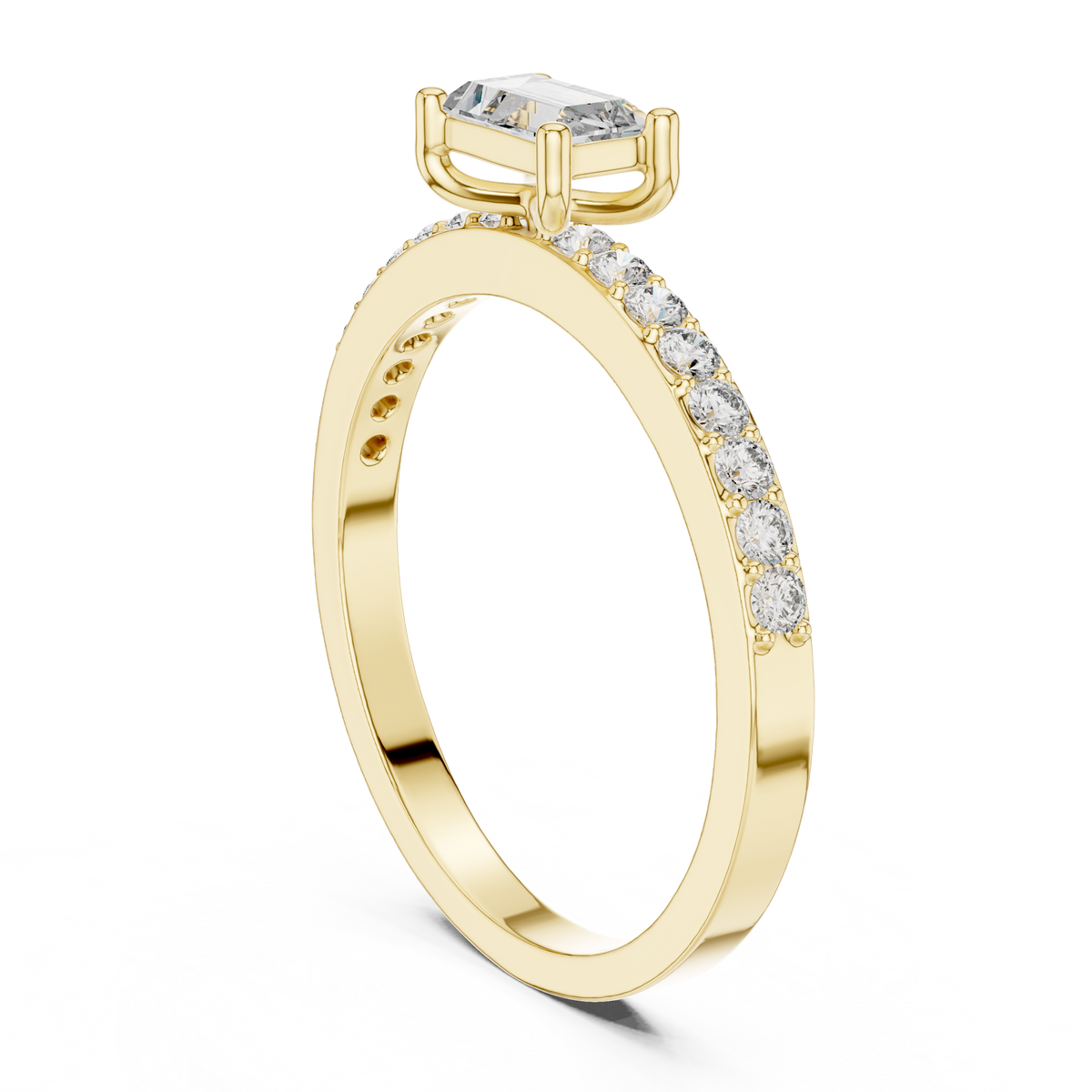 Gold Solitaire Pave Baguette Lab Grown Diamond Velra Ring