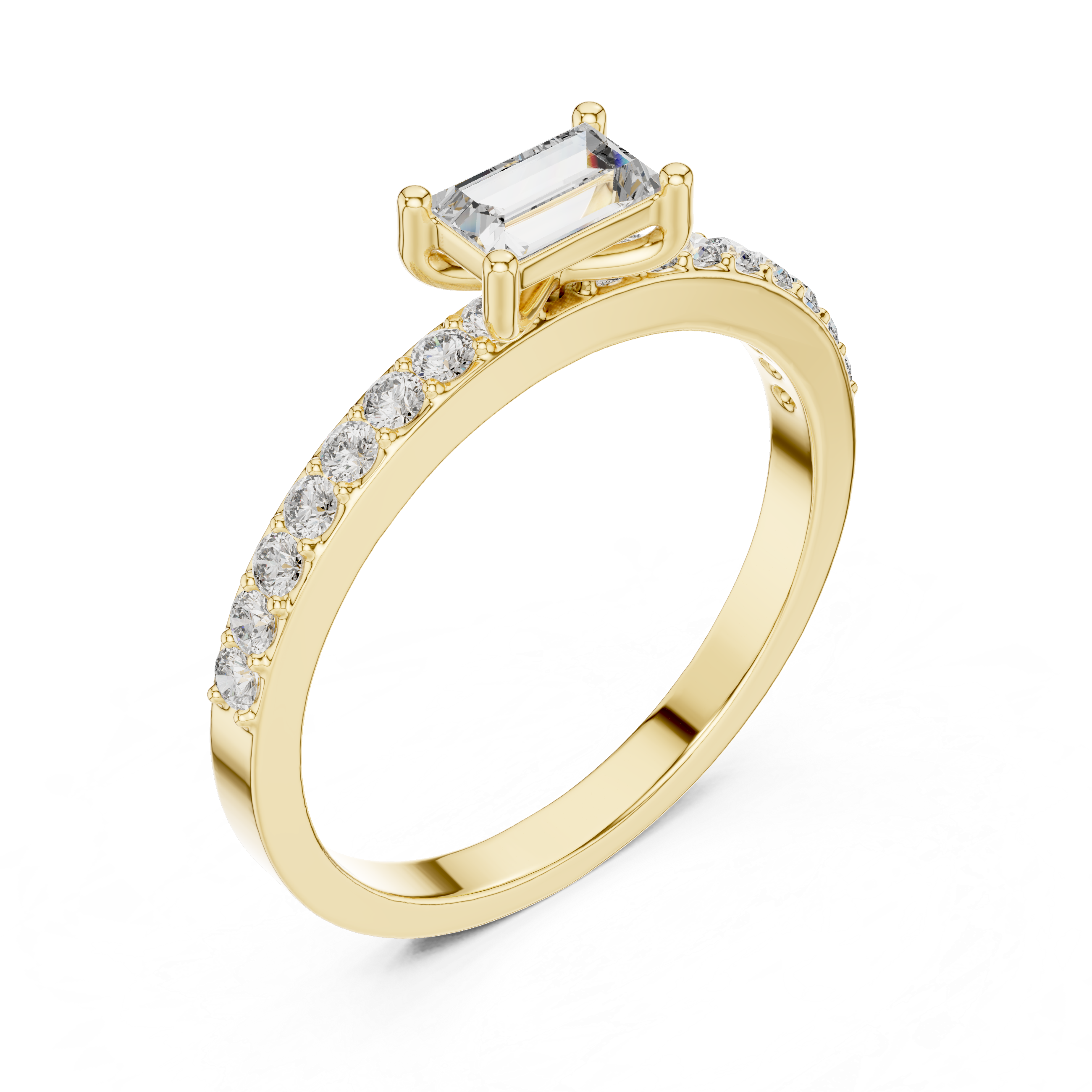 Gold Solitaire Pave Baguette Lab Grown Diamond Velra Ring