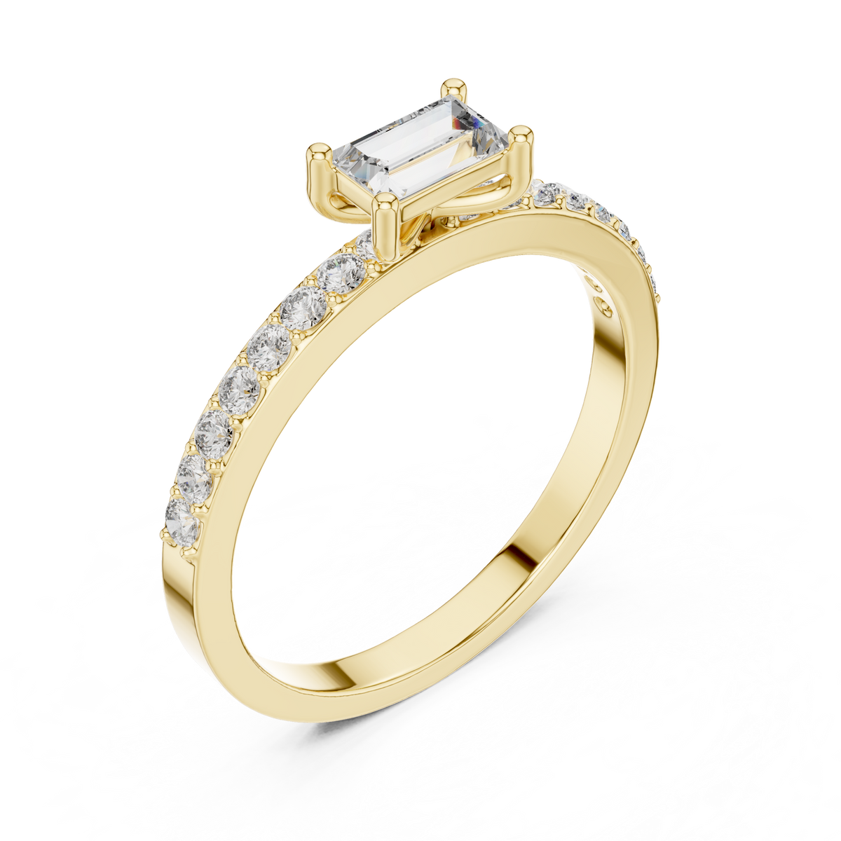 Gold Solitaire Pave Baguette Lab Grown Diamond Velra Ring
