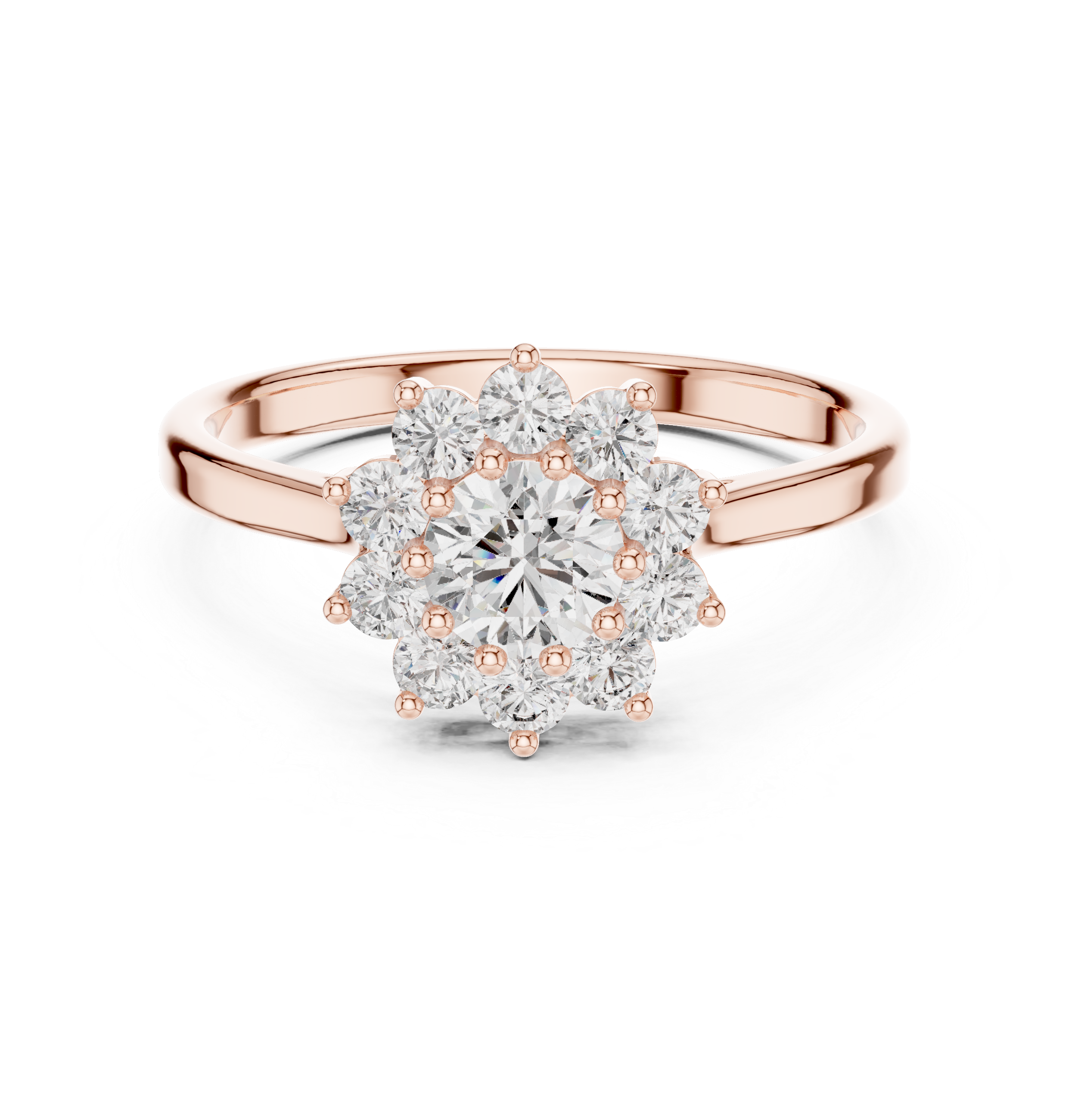Gold Floral Halo Cluster Round Lab Grown Diamond Lyrix Ring
