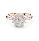 Gold Floral Halo Cluster Round Lab Grown Diamond Lyrix Ring