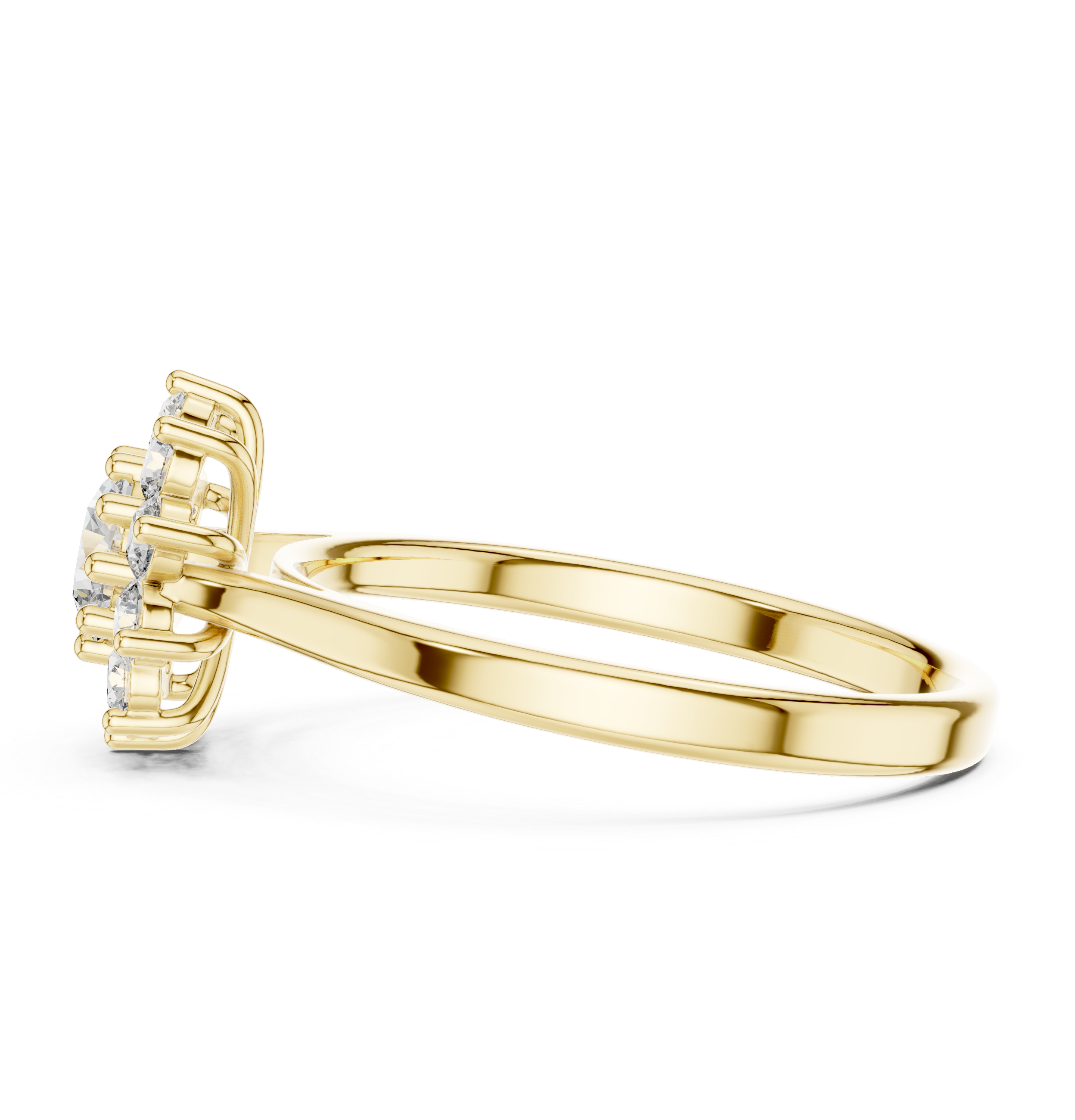 Gold Floral Halo Cluster Round Lab Grown Diamond Lyrix Ring