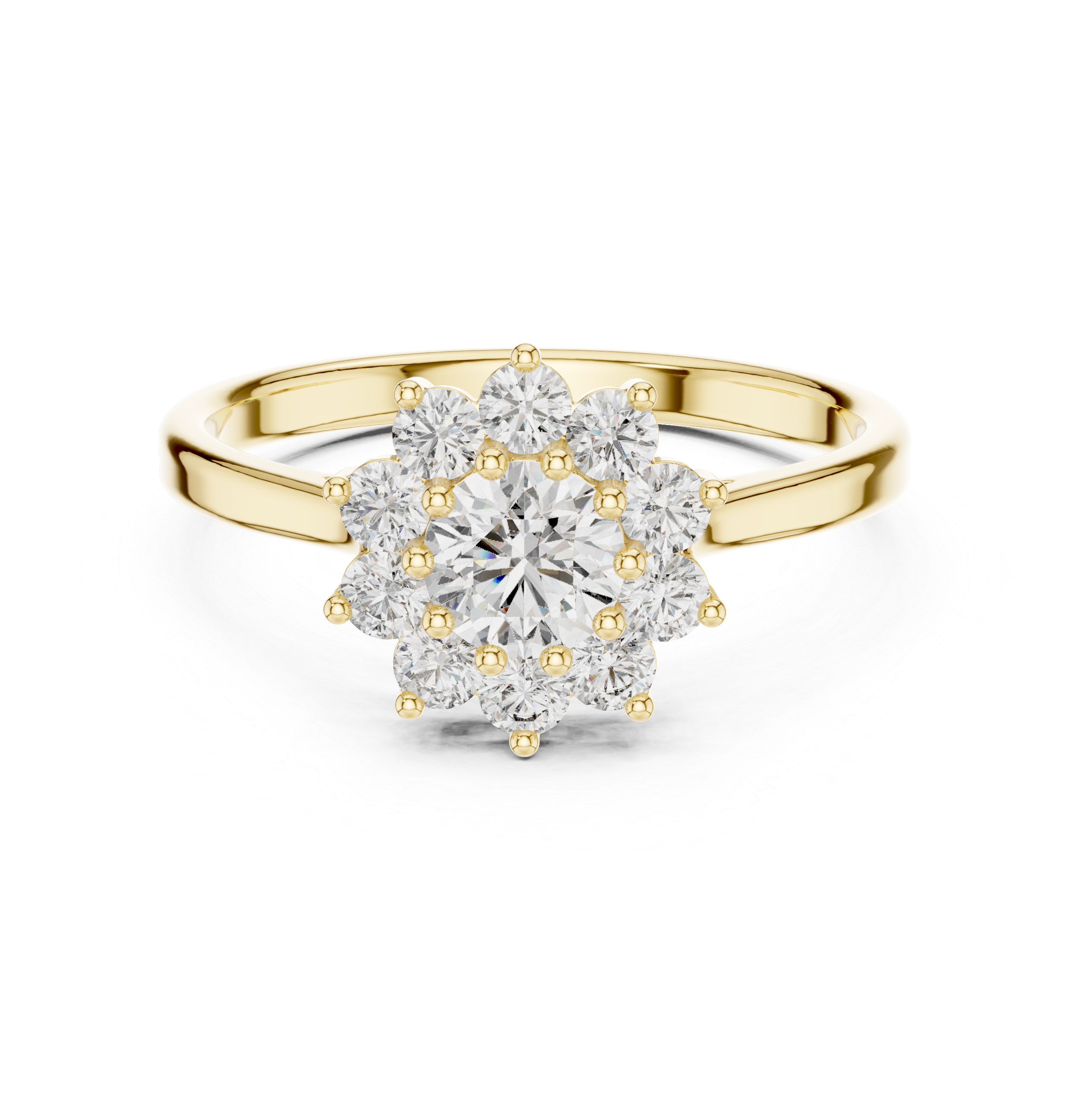 Gold Floral Halo Cluster Round Lab Grown Diamond Lyrix Ring
