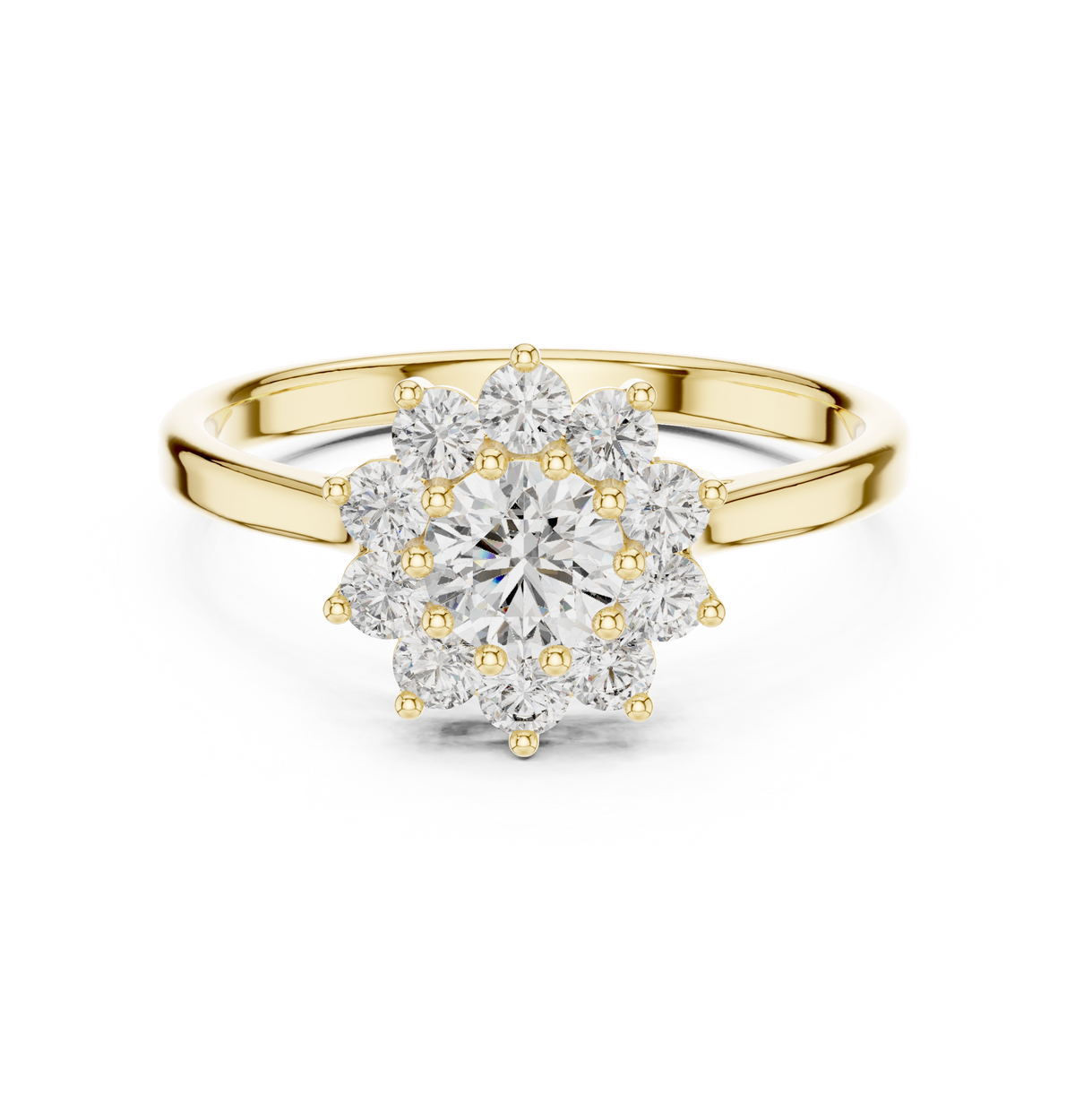Gold Floral Halo Cluster Round Lab Grown Diamond Lyrix Ring