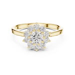 Gold Floral Halo Cluster Round Lab Grown Diamond Lyrix Ring