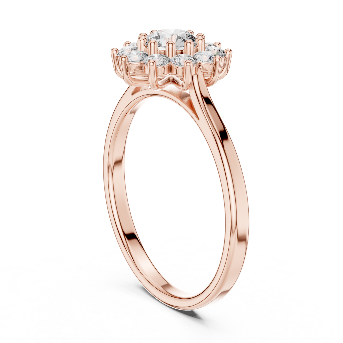 Gold Floral Halo Cluster Round Lab Grown Diamond Lyrix Ring
