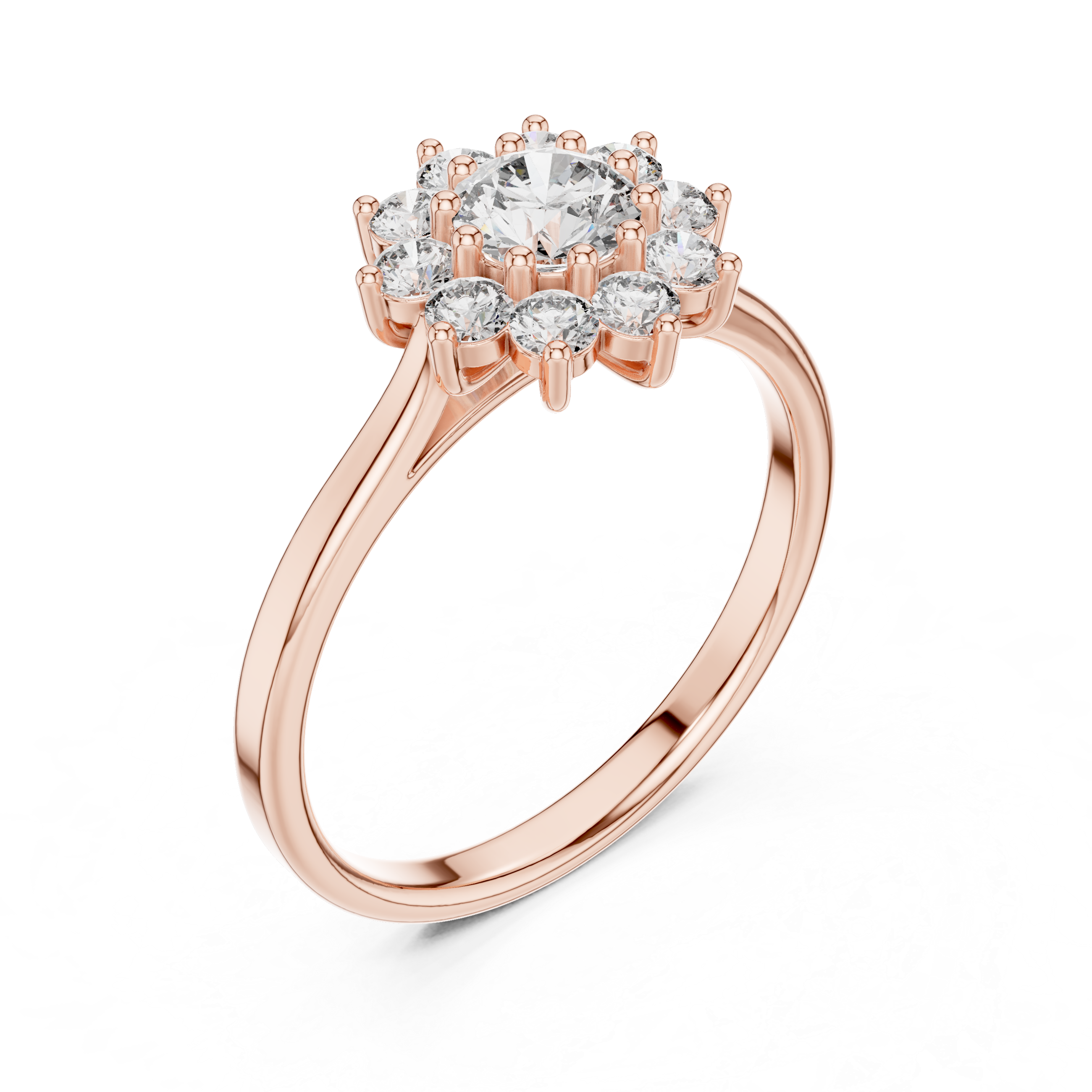 Gold Floral Halo Cluster Round Lab Grown Diamond Lyrix Ring