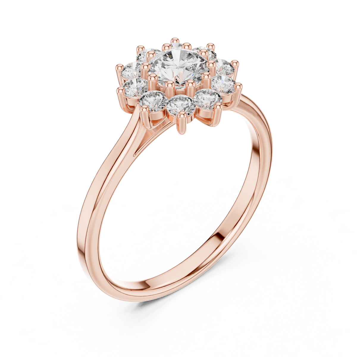Gold Floral Halo Cluster Round Lab Grown Diamond Lyrix Ring