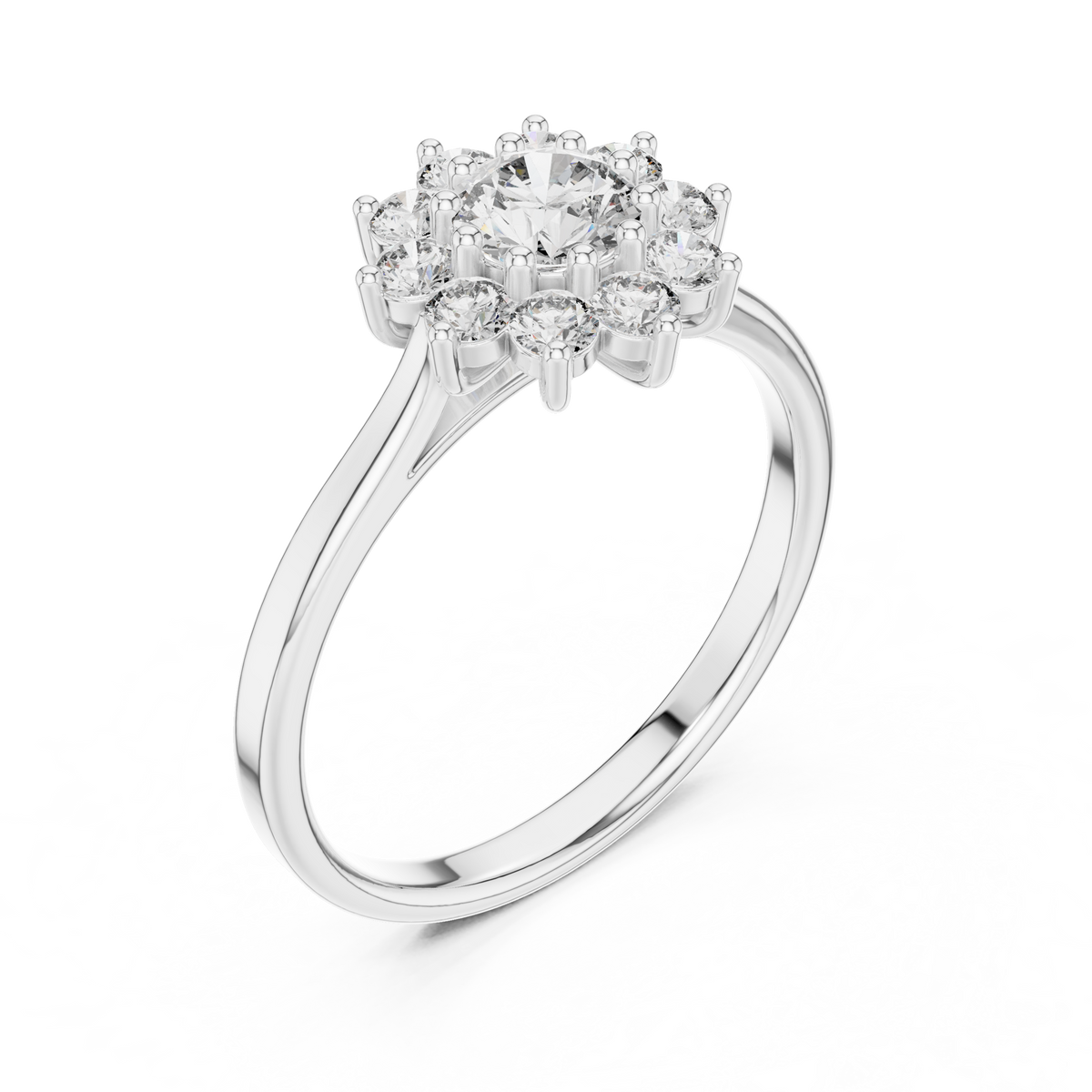 Gold Floral Halo Cluster Round Lab Grown Diamond Lyrix Ring