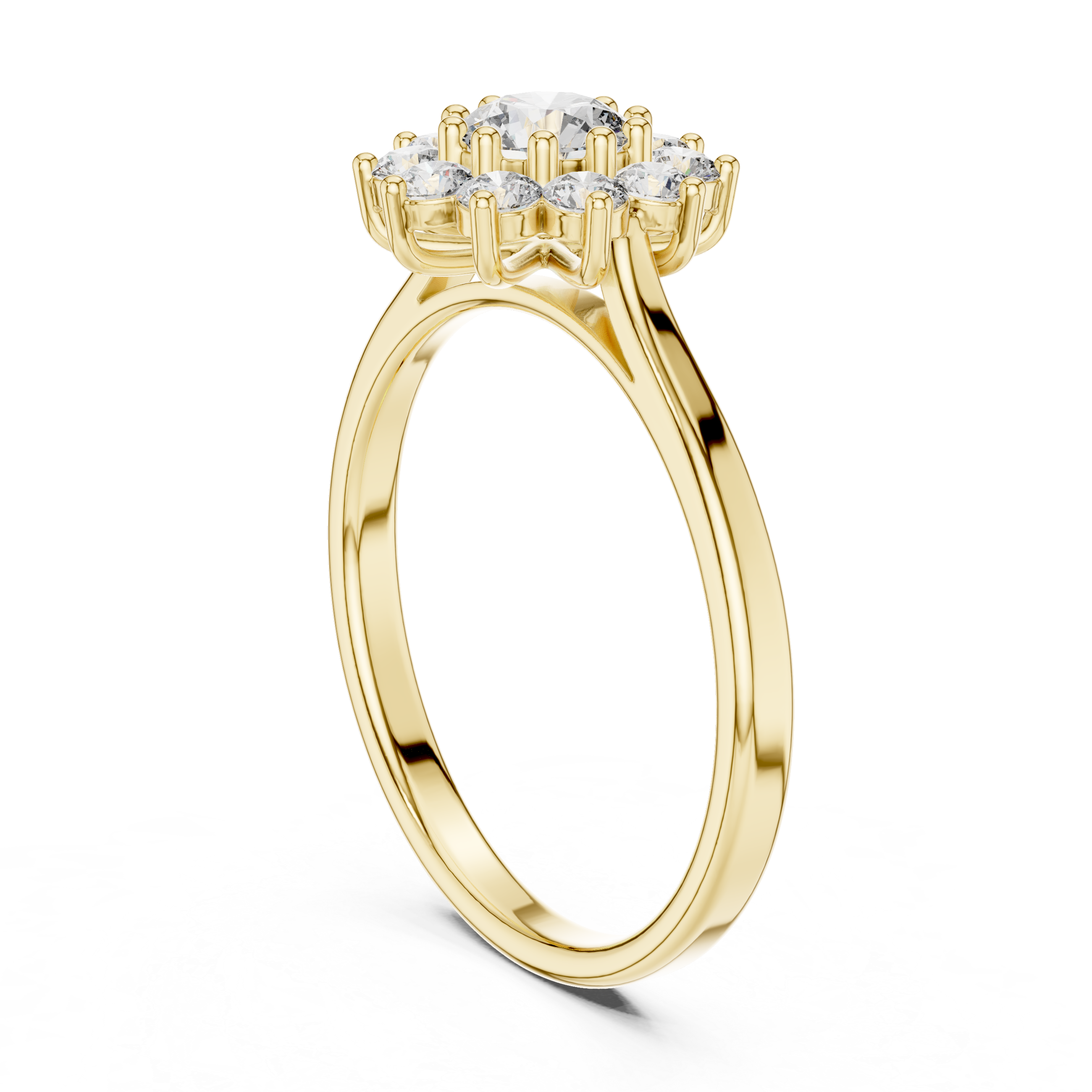 Gold Floral Halo Cluster Round Lab Grown Diamond Lyrix Ring