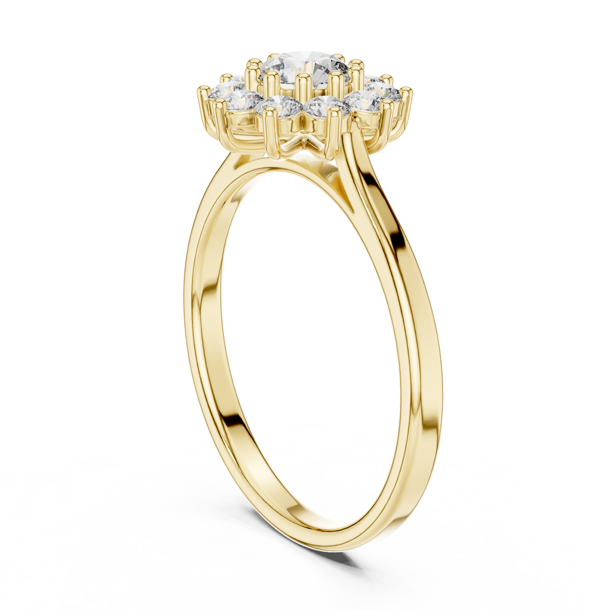 Gold Floral Halo Cluster Round Lab Grown Diamond Lyrix Ring