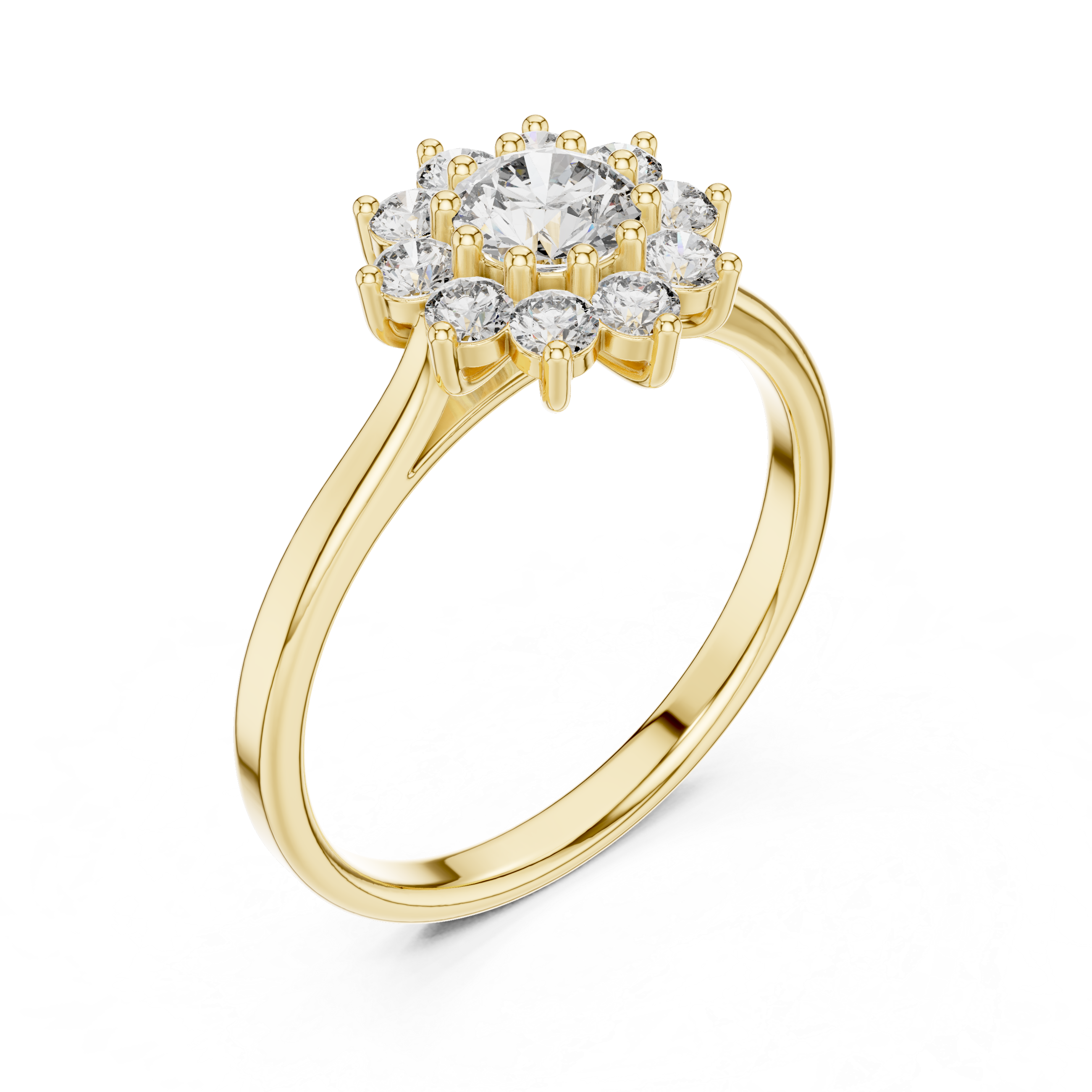 Gold Floral Halo Cluster Round Lab Grown Diamond Lyrix Ring