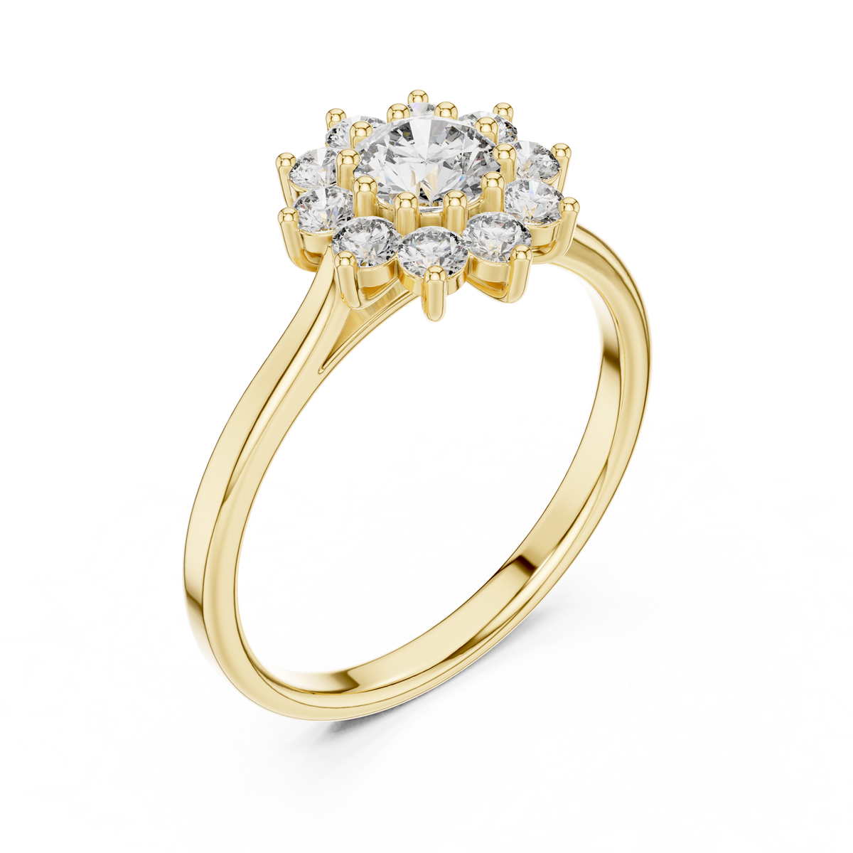 Gold Floral Halo Cluster Round Lab Grown Diamond Lyrix Ring