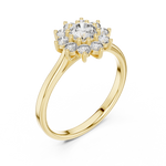 Gold Floral Halo Cluster Round Lab Grown Diamond Lyrix Ring