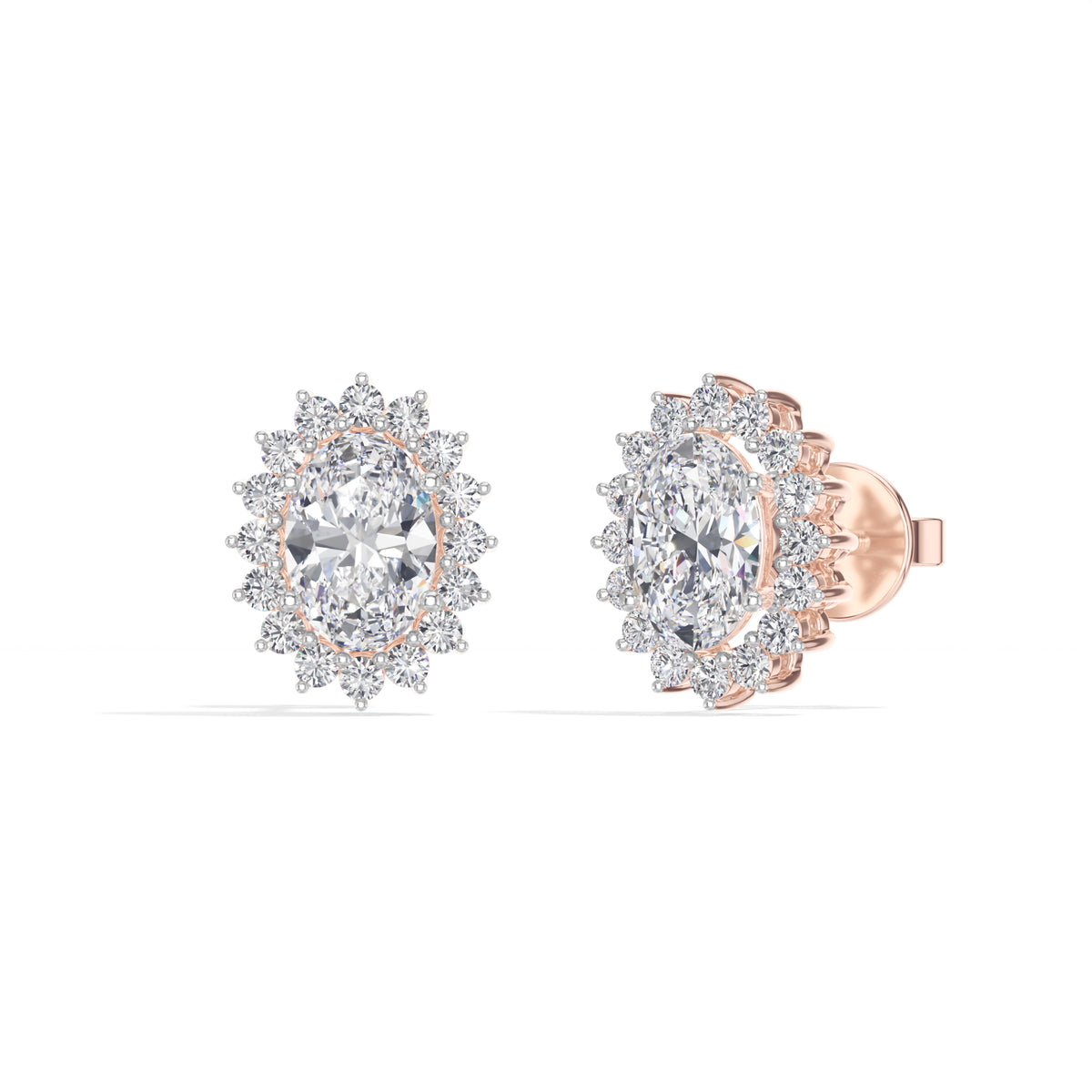 Oval Halo Lab Grown Diamond Stud Meara Earrings 