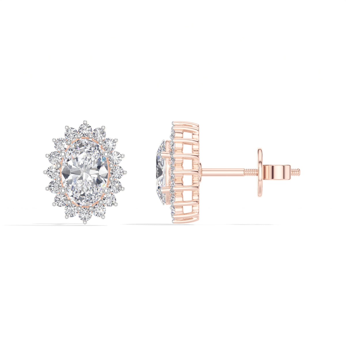 Oval Halo Lab Grown Diamond Stud Meara Earrings 