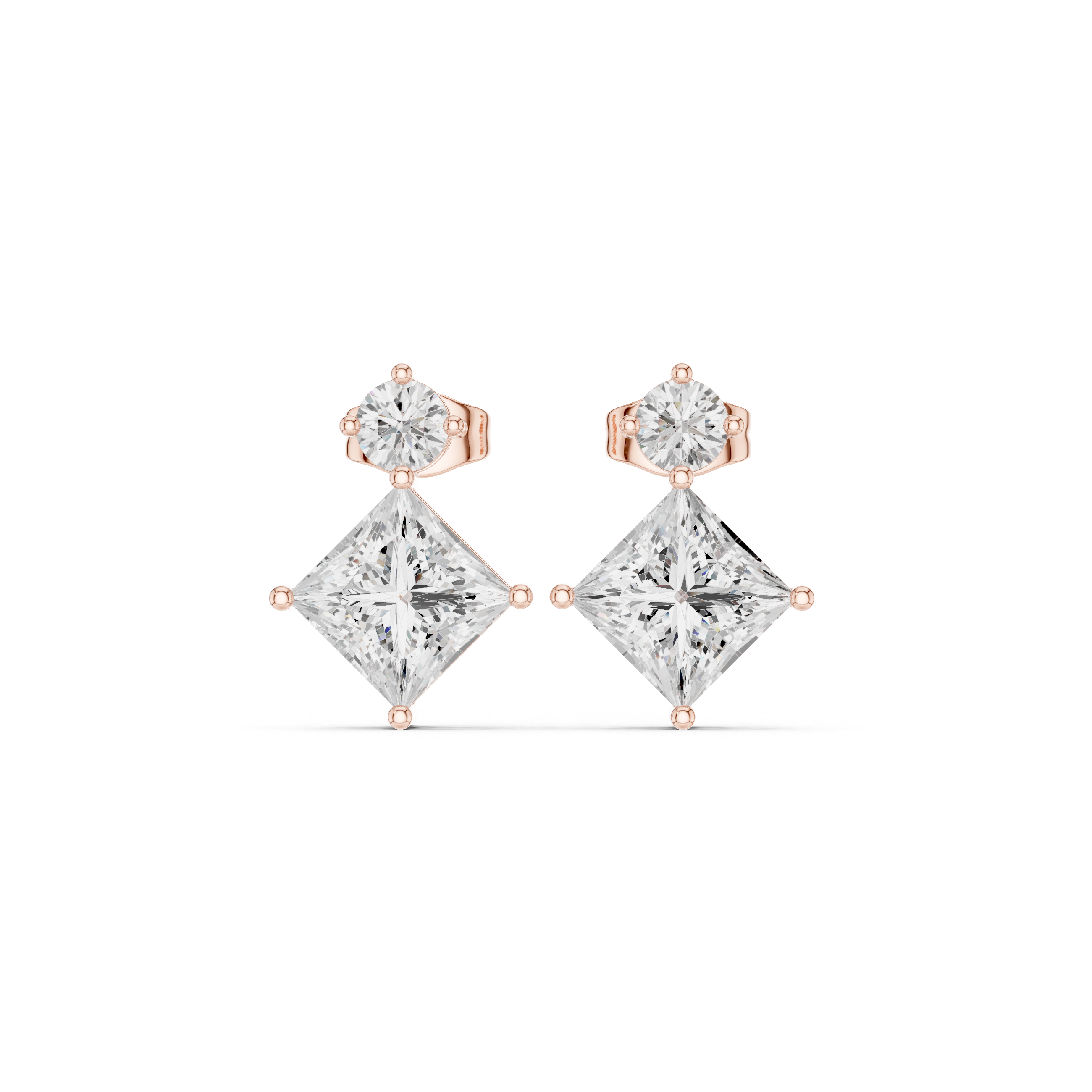 Gold 2Ct Drop Solitaire Design Princess Lab Grown Diamond Zavra Earring
