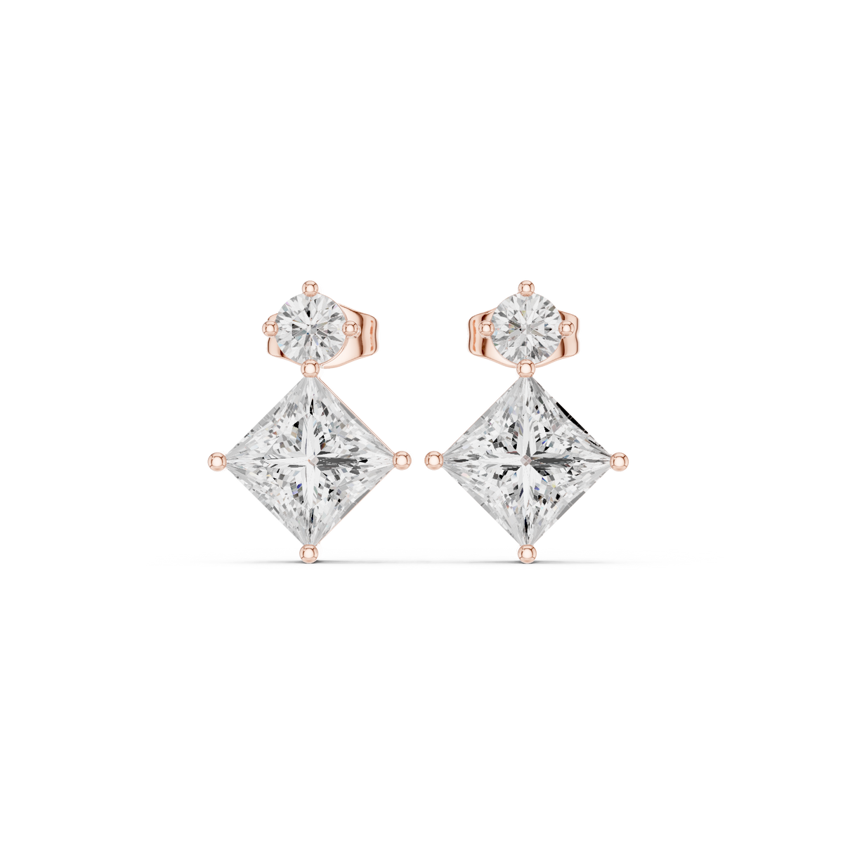 Gold 2Ct Drop Solitaire Design Princess Lab Grown Diamond Zavra Earring