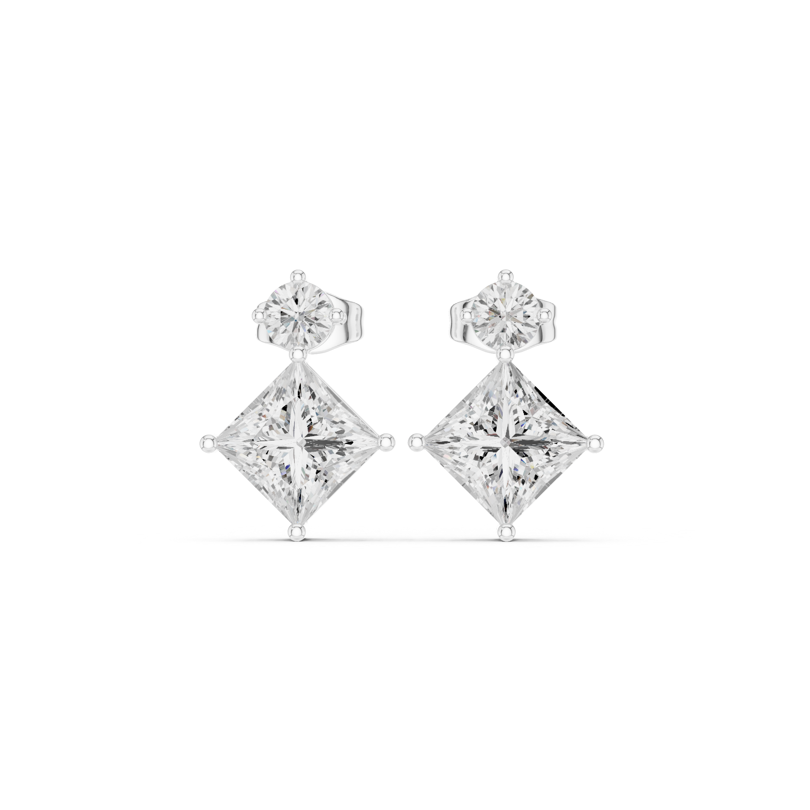 Gold 2Ct Drop Solitaire Design Princess Lab Grown Diamond Zavra Earring