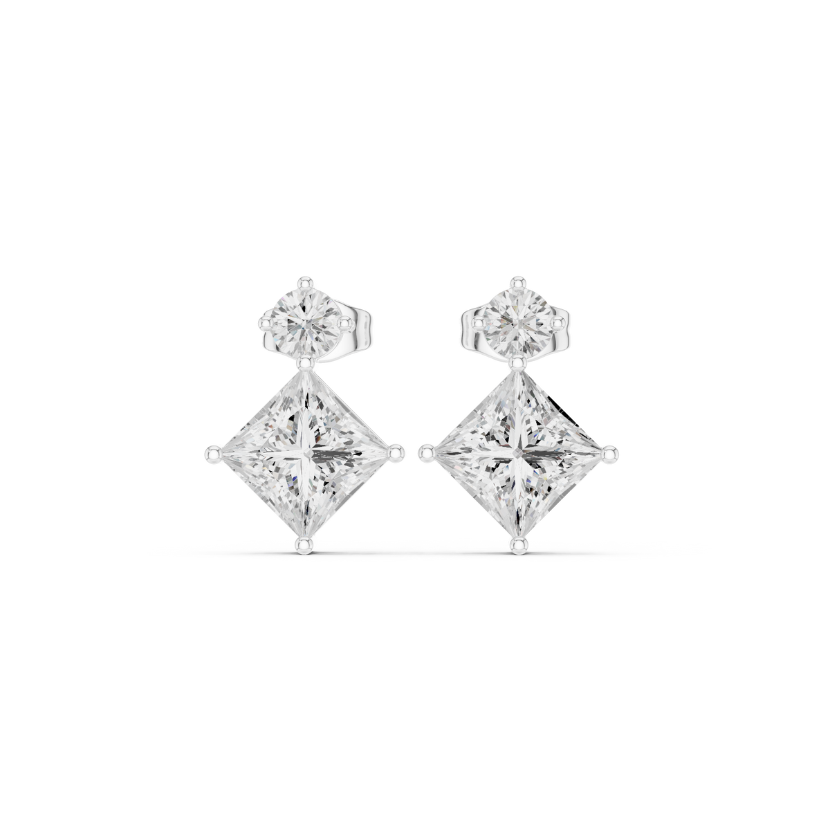 Gold 2Ct Drop Solitaire Design Princess Lab Grown Diamond Zavra Earring