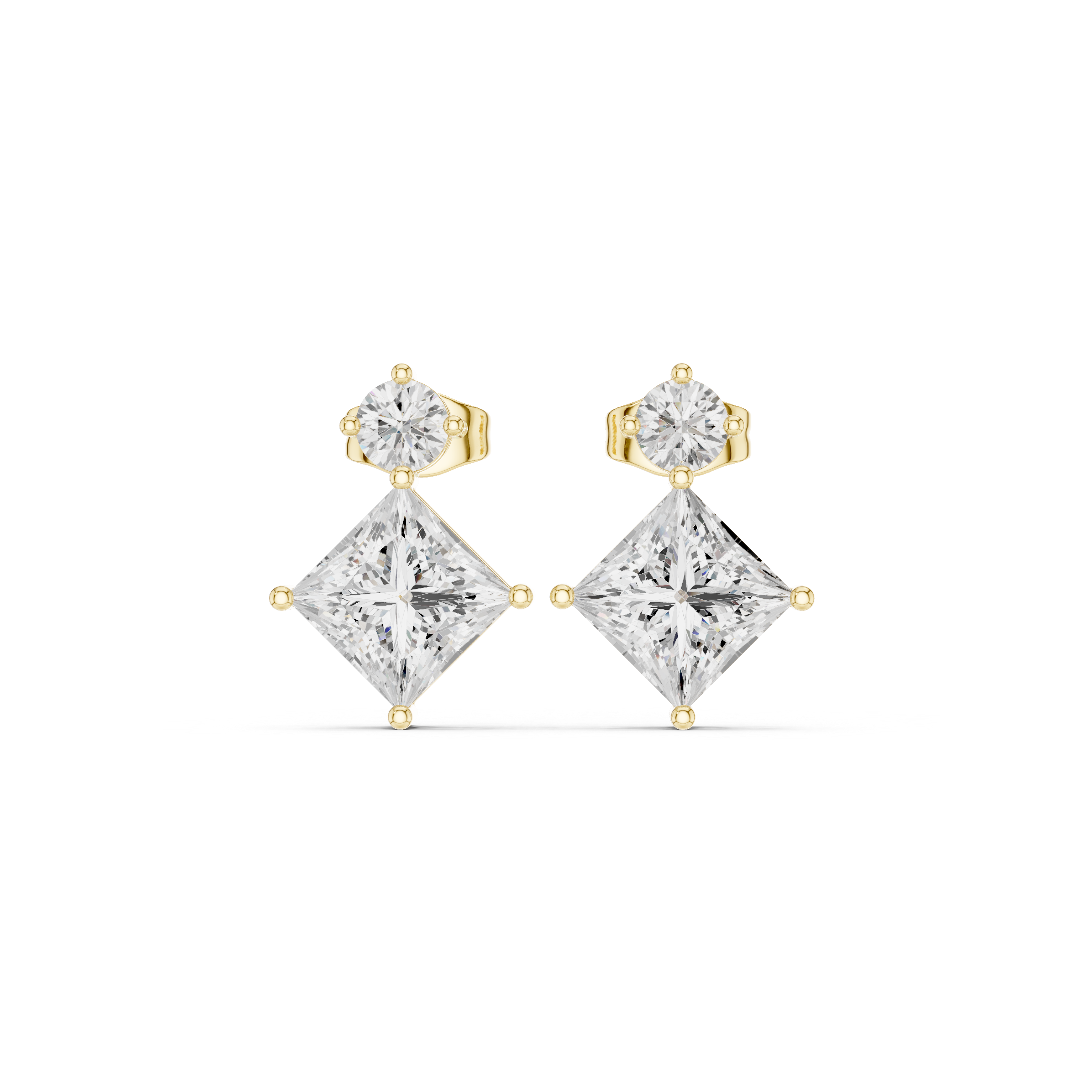 Gold 2Ct Drop Solitaire Design Princess Lab Grown Diamond Zavra Earring