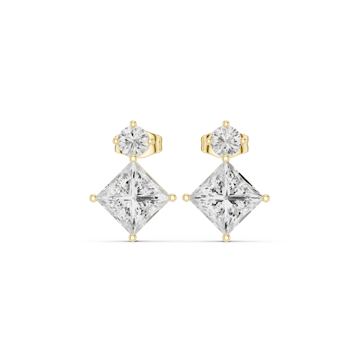 Gold 2Ct Drop Solitaire Design Princess Lab Grown Diamond Zavra Earring