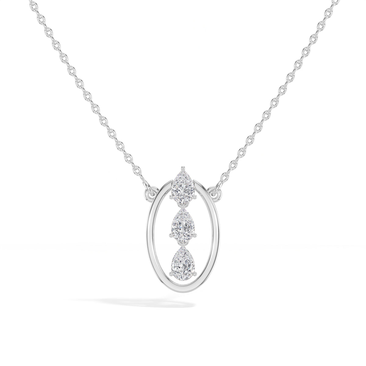 Pear Lab Grown Diamond Three-Stone Oval Frame Isolde Pendant 