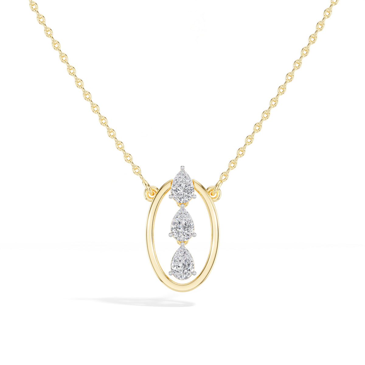 Pear Lab Grown Diamond Three-Stone Oval Frame Isolde Pendant 