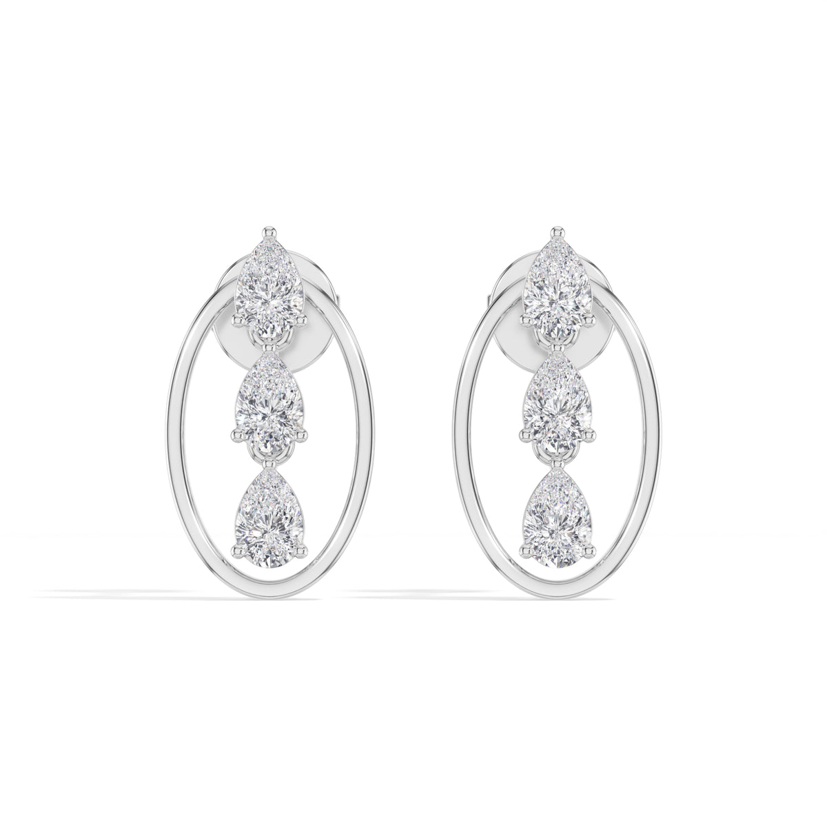 Pear Lab Grown Diamond Three-Stone Oval Frame Stud Elara Earrings