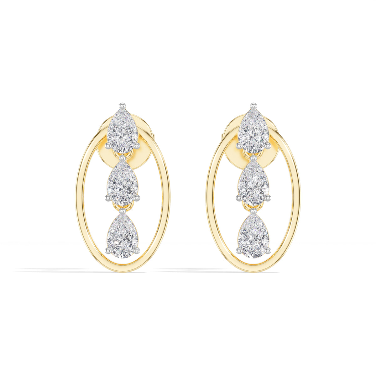 Pear Lab Grown Diamond Three-Stone Oval Frame Stud Elara Earrings