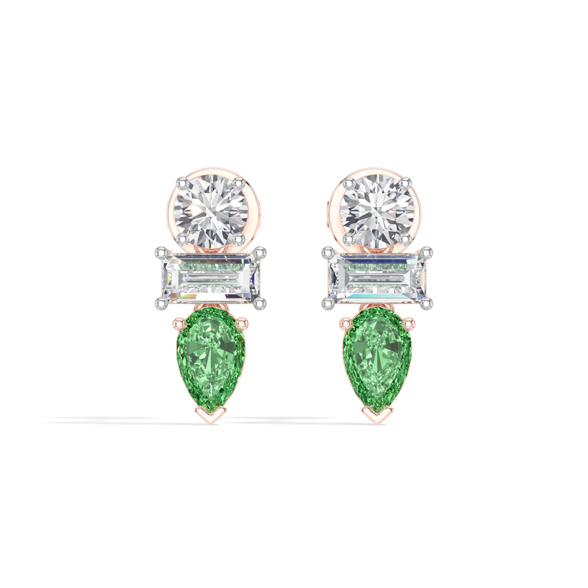Pear & Emerald Lab Grown Diamond Three-Stone Dangler Verena Earrings 