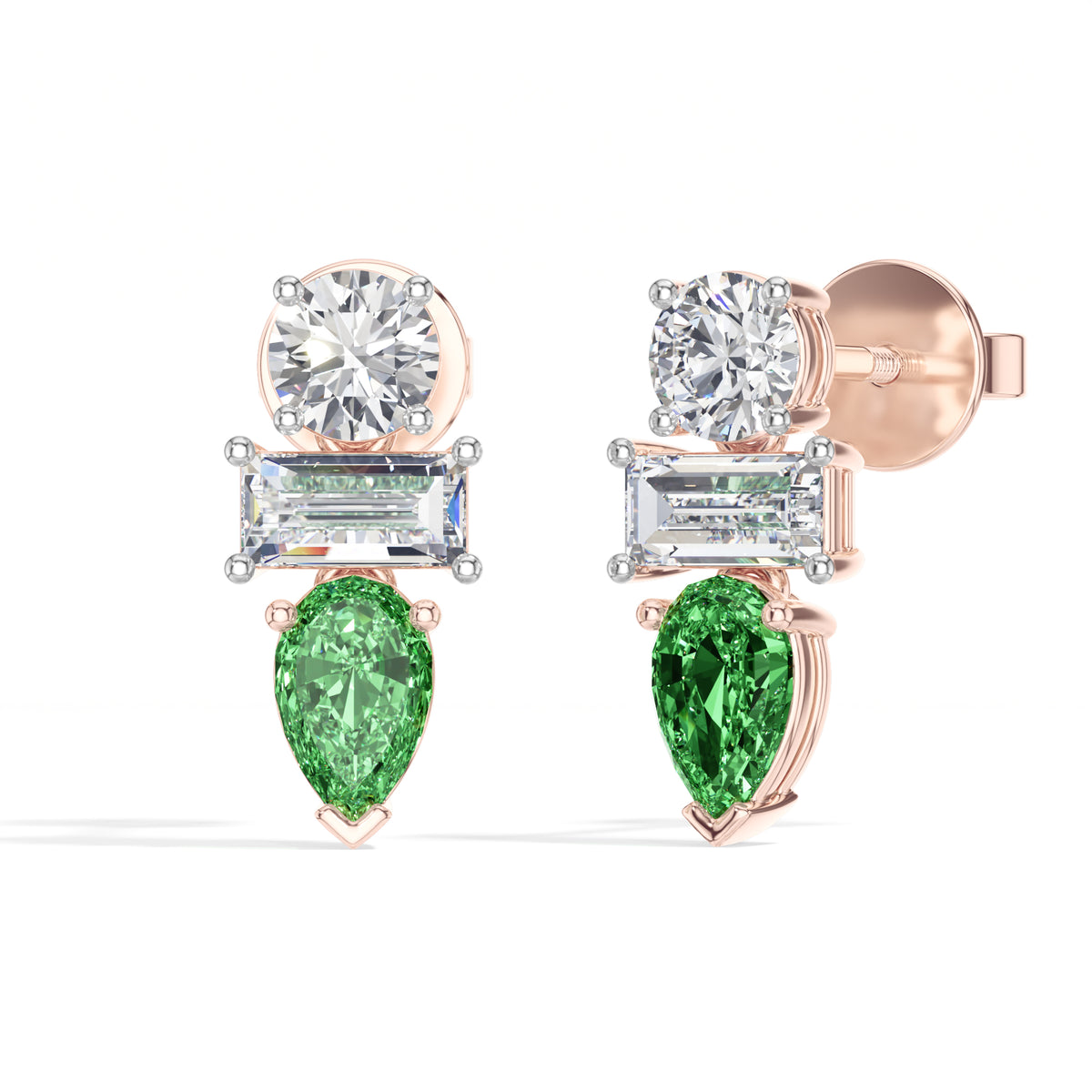 Pear & Emerald Lab Grown Diamond Three-Stone Dangler Verena Earrings 