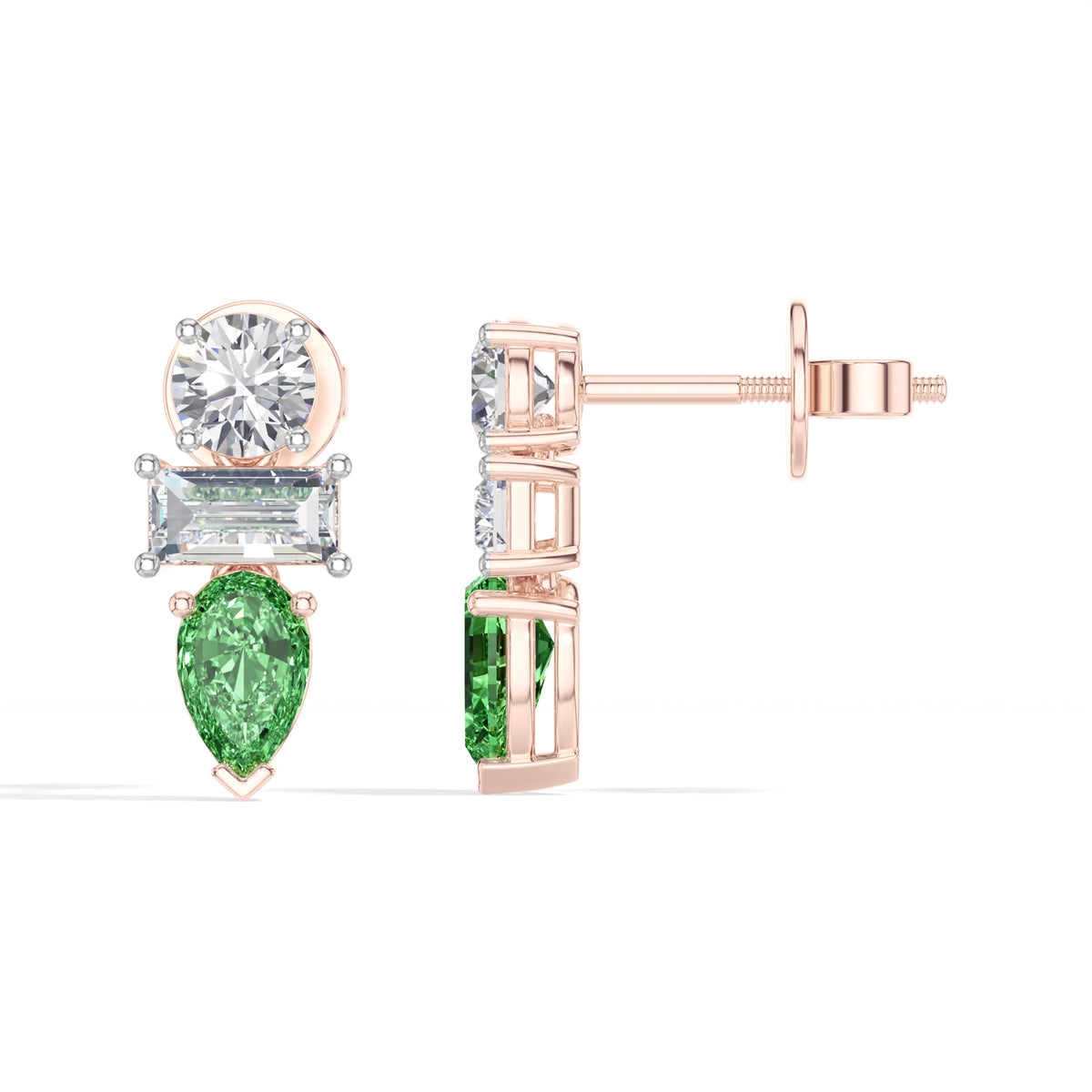 Pear & Emerald Lab Grown Diamond Three-Stone Dangler Verena Earrings 