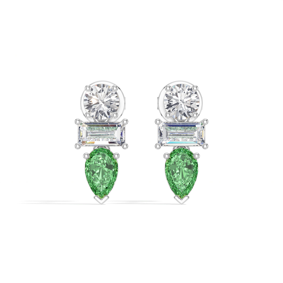 Pear & Emerald Lab Grown Diamond Three-Stone Dangler Verena Earrings 