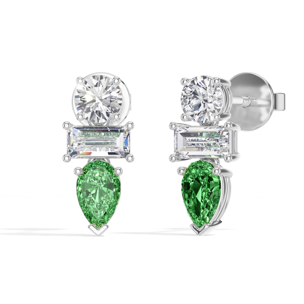 Pear & Emerald Lab Grown Diamond Three-Stone Dangler Verena Earrings 