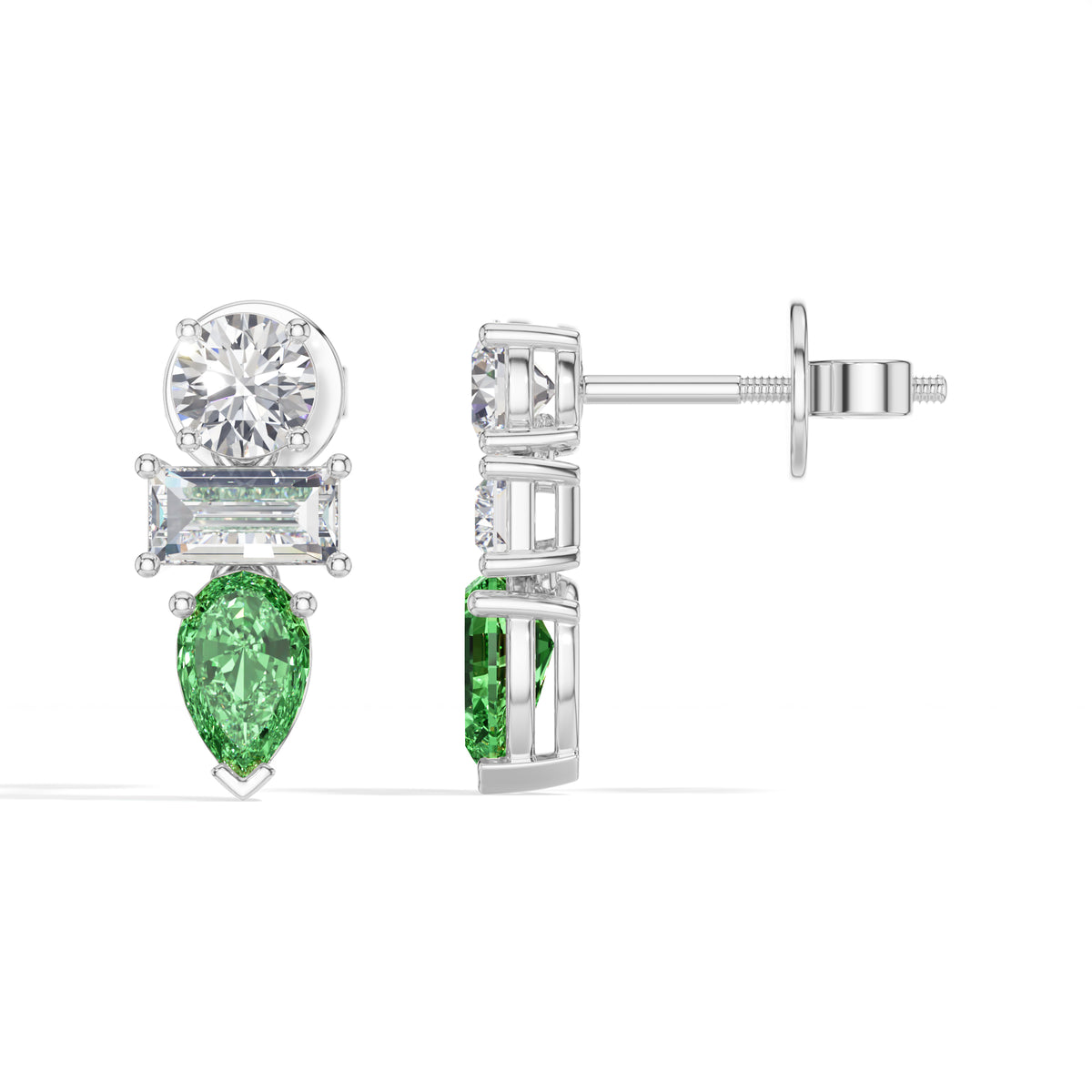 Pear & Emerald Lab Grown Diamond Three-Stone Dangler Verena Earrings 