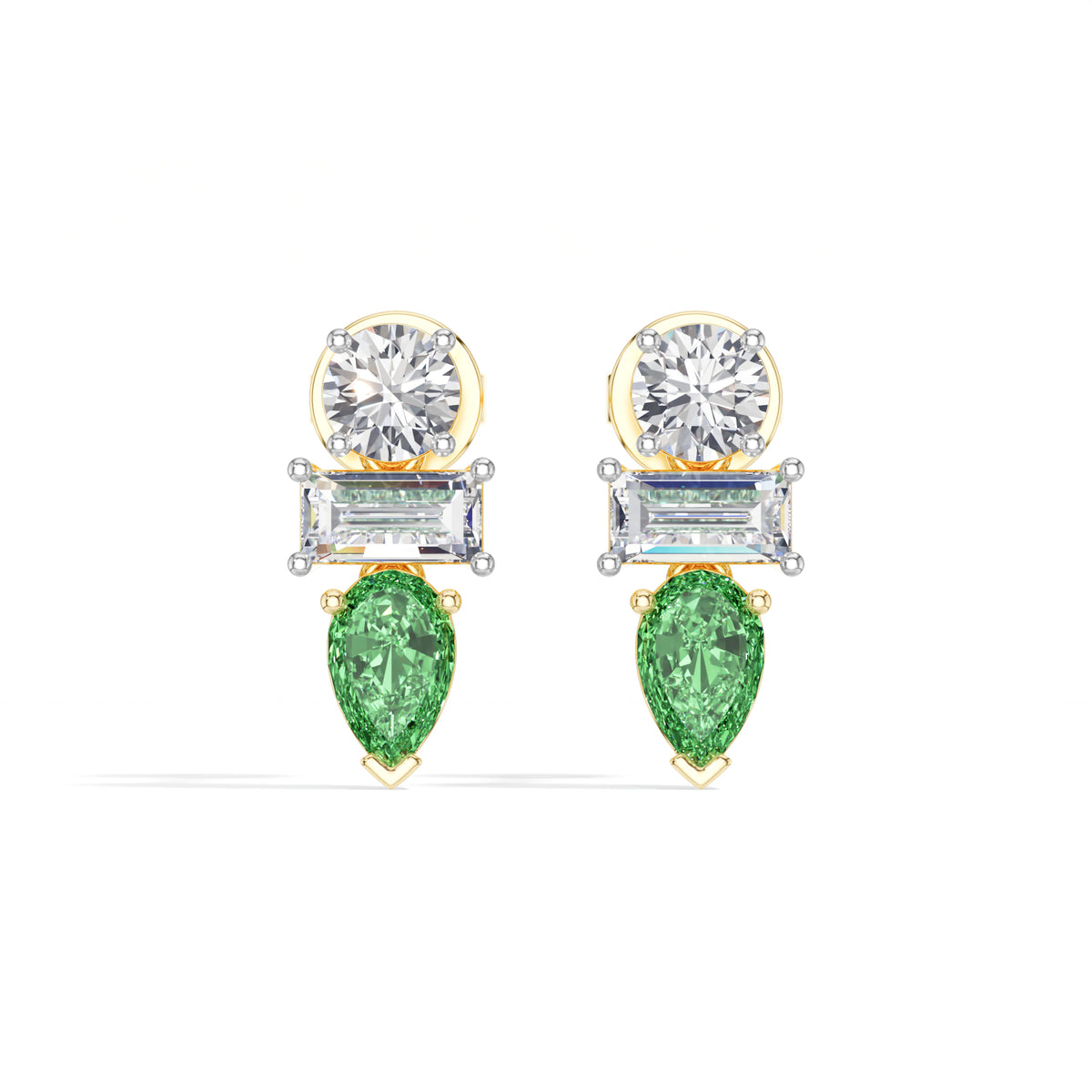 Pear & Emerald Lab Grown Diamond Three-Stone Dangler Verena Earrings 